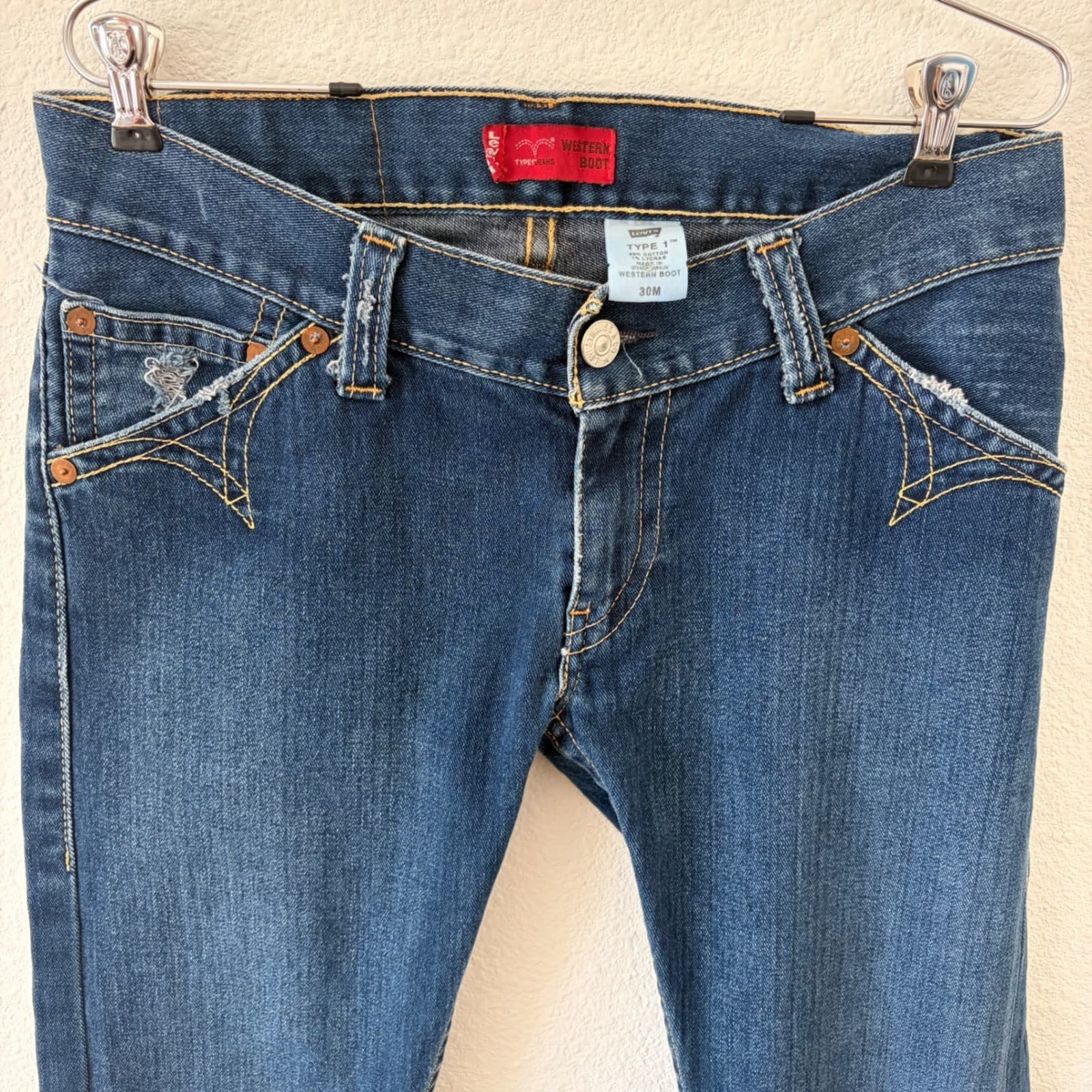 Levi's Type 1 Western Boot Jeans Mens 30M Dark Wash Star Stitch Vintage Y2K 2000 - Thumbnail 3