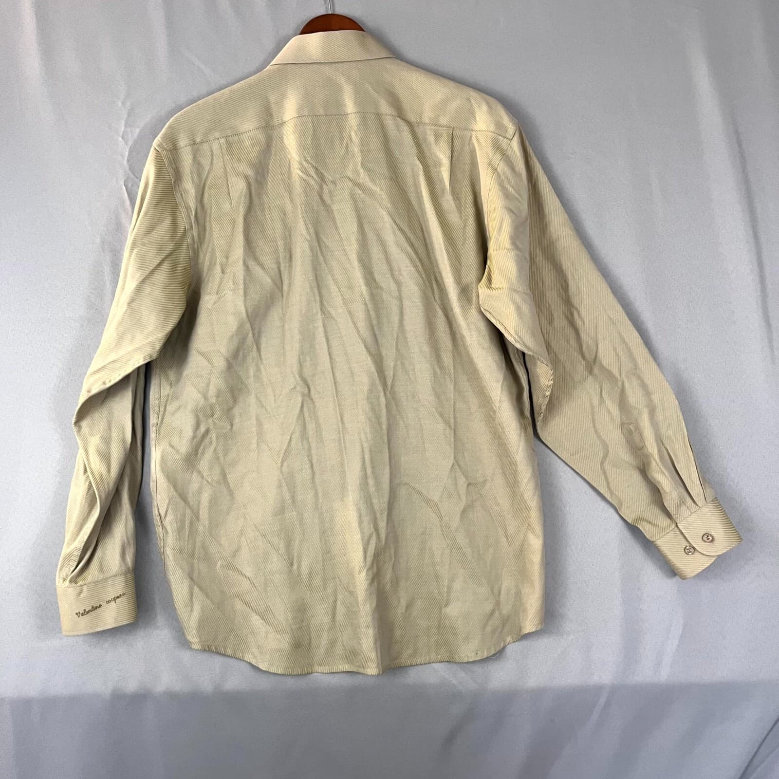 Vintage Valentino Coupeau Dress Shirt Men's 16.5 Beige Striped Designer Office - Thumbnail 6