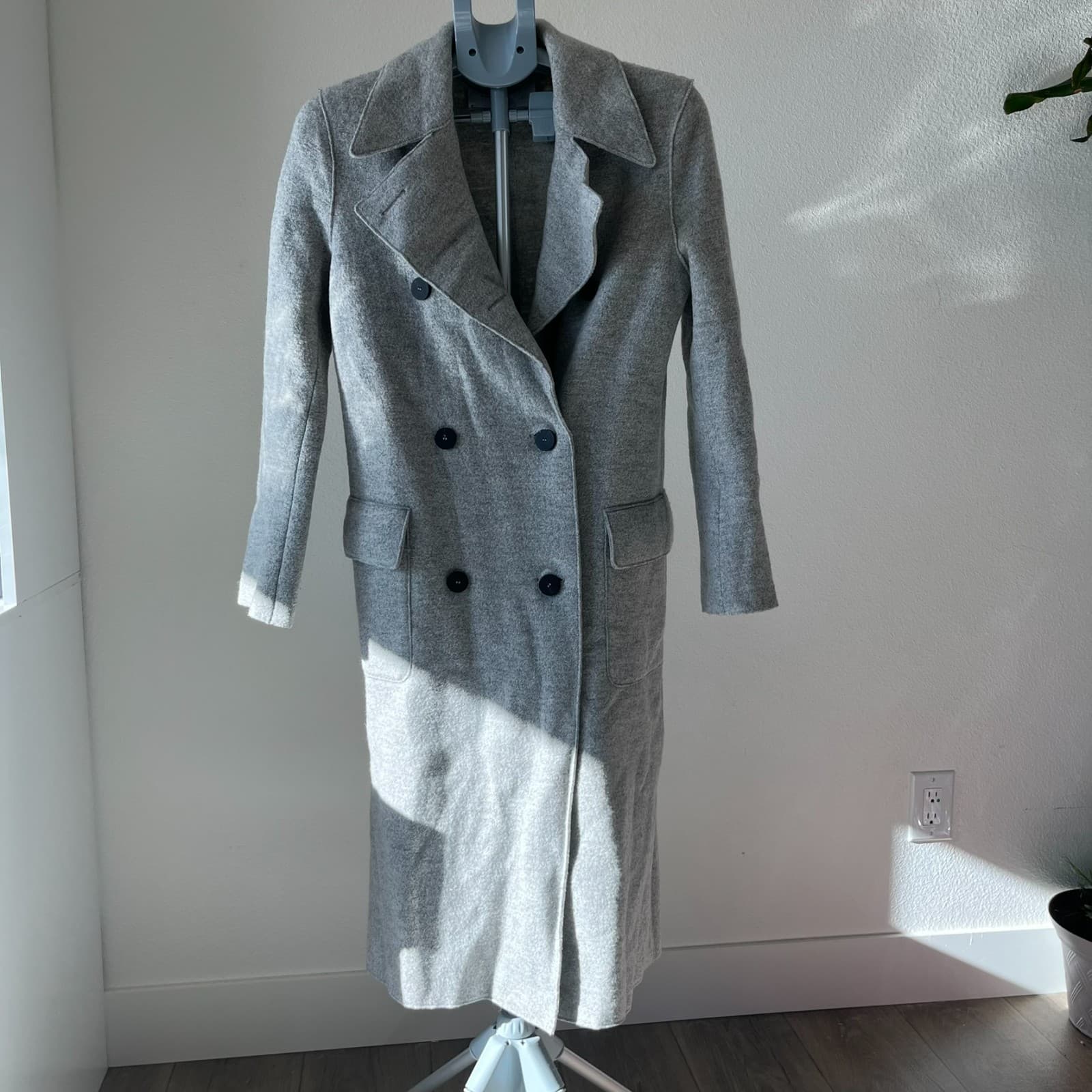 Harris Wharf London Trench Coat Womens 40 Gray Wool Double Breasted Autumn Italy - Thumbnail 2