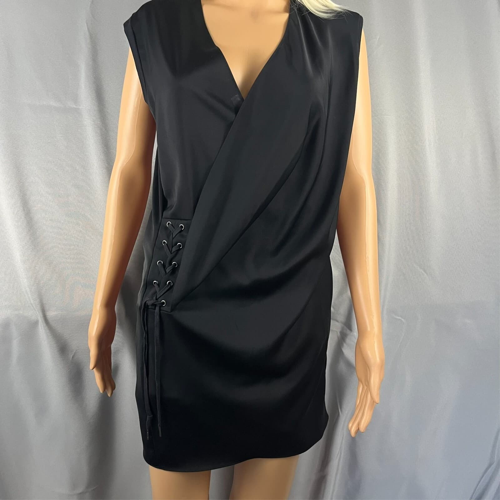 AllSaints Aures Mini Dress Women's Size US 0 Lace Up Side Crepe Draped Career - Thumbnail 3