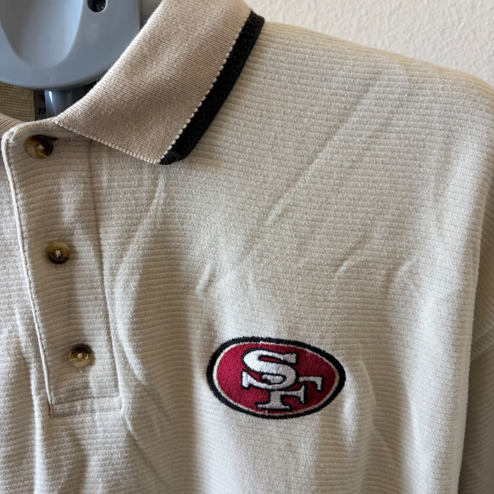 True Fan San Francisco 49ers Polo Shirt Mens Large Cream Embroidered Logo NFL - Thumbnail 2