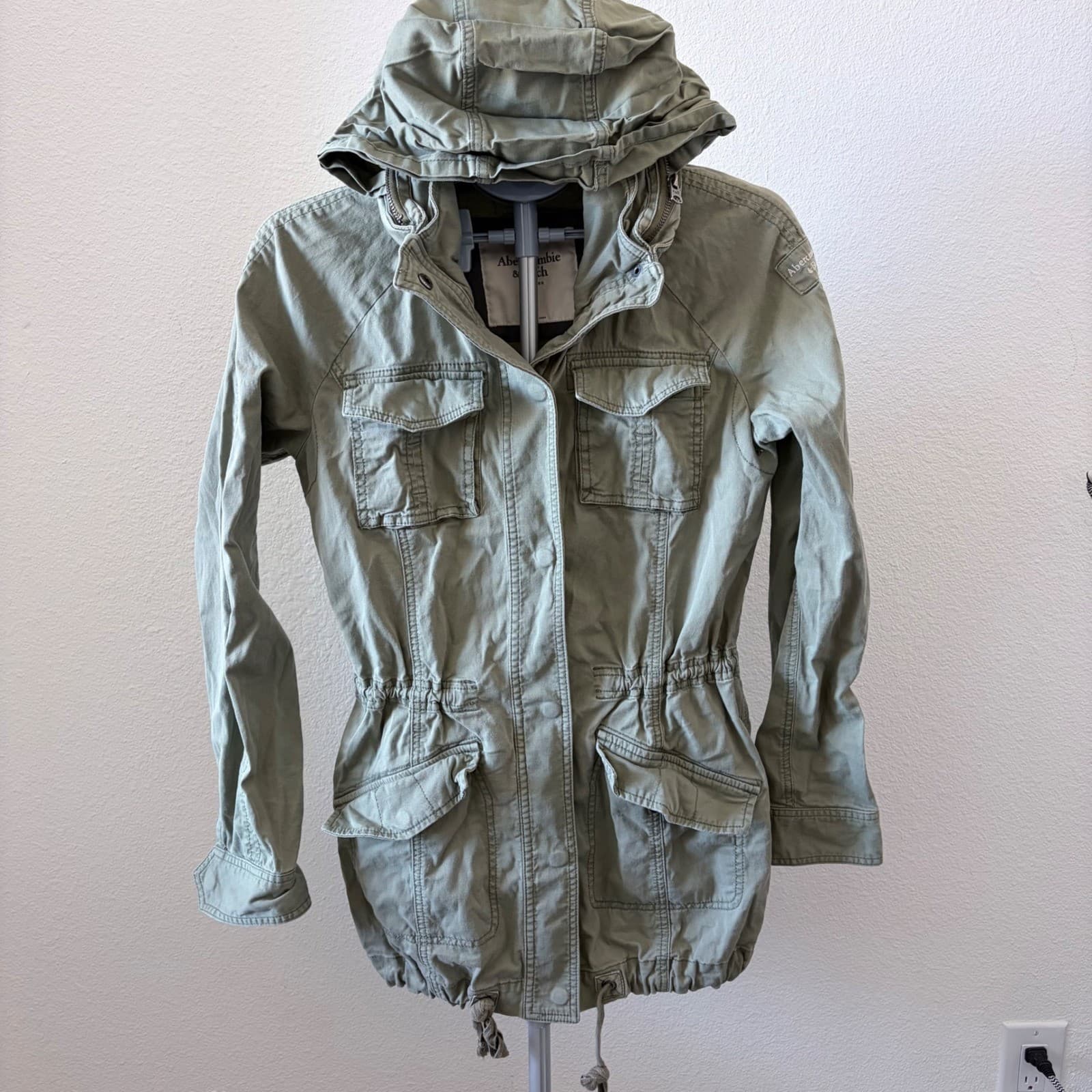 Abercrombie & Fitch Olive Green Military Field Utility Jacket Y2K Medium Hooded - Thumbnail 2