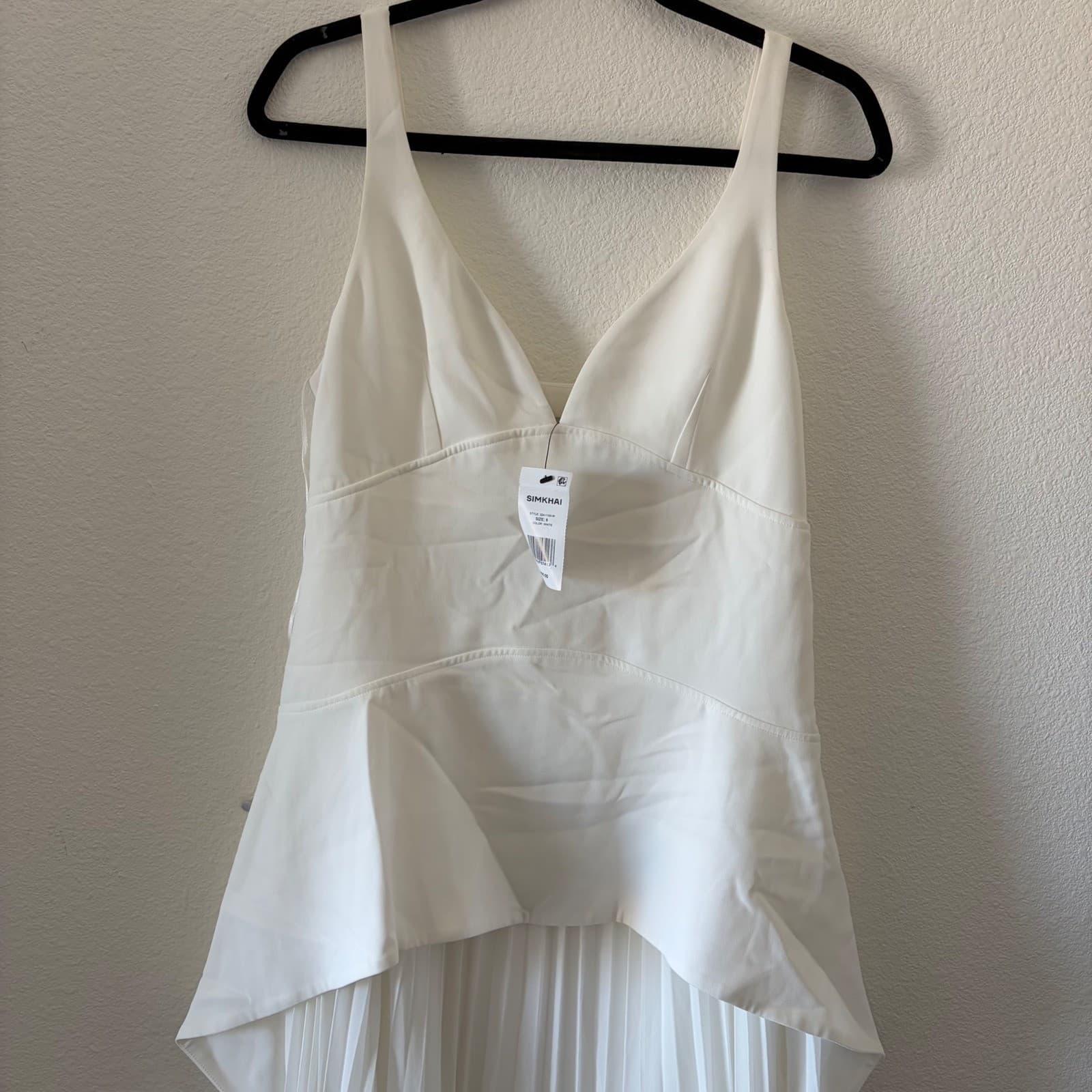 SIMKHAI Sequoia Layered Maxi Dress Women 6 White Crepe Chiffon Pleated 224-1104W - Thumbnail 4