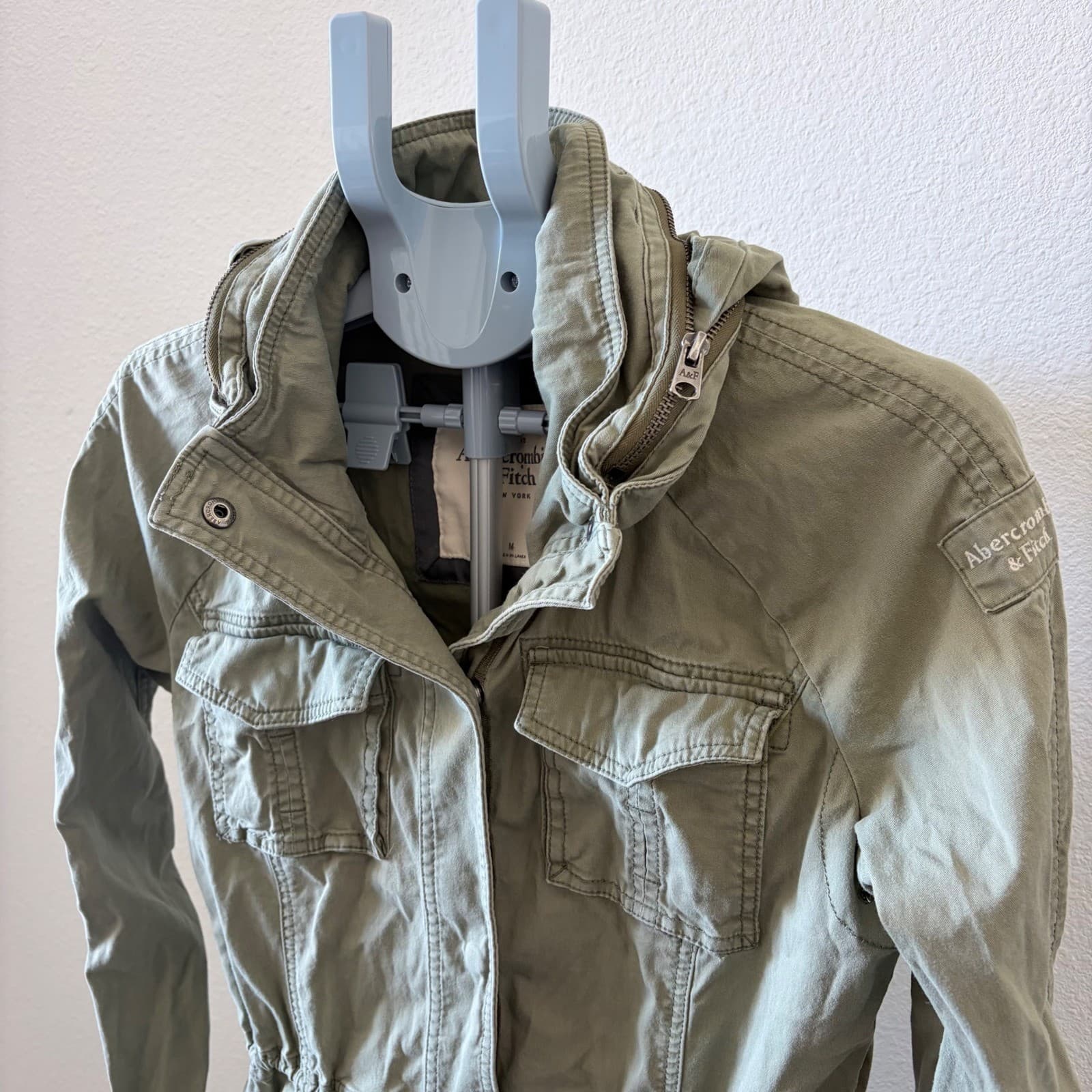 Abercrombie & Fitch Olive Green Military Field Utility Jacket Y2K Medium Hooded - Thumbnail 3