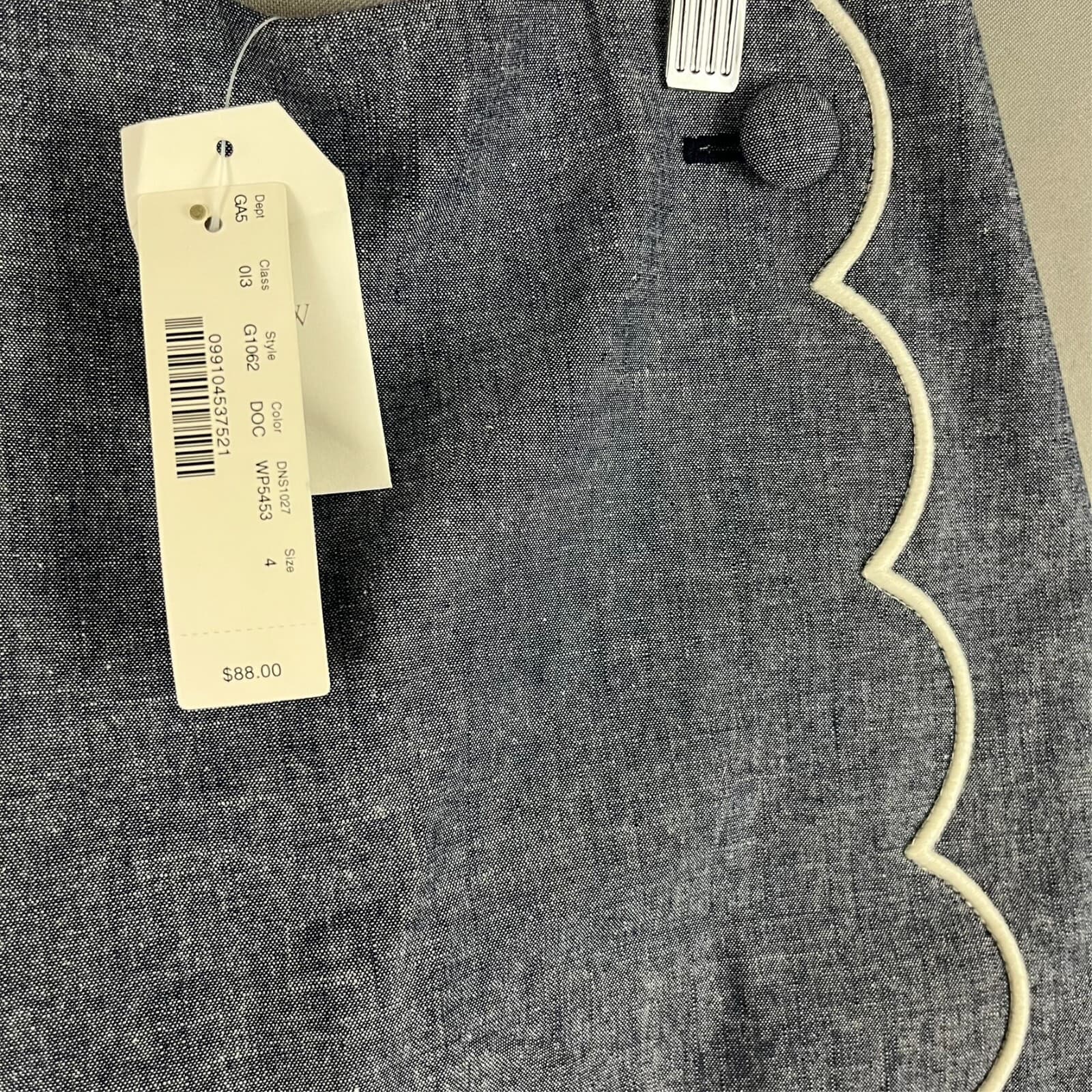 J Crew Women Skirt SZ 4 Blue Chambray Scallop Embroidered A-Line 100% Cotton NWT - Thumbnail 3