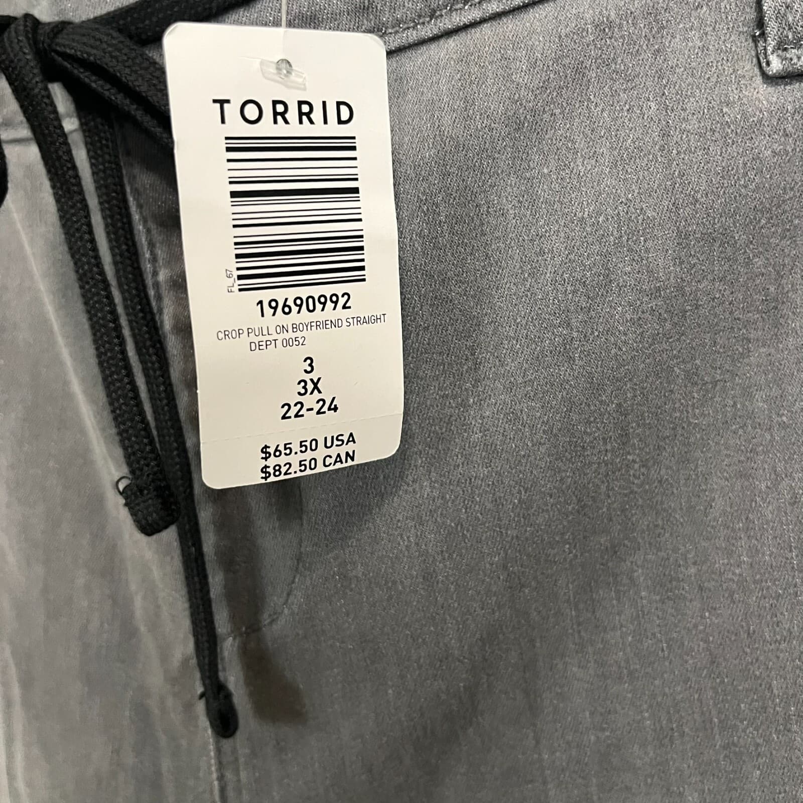 Torrid Jeans Sz 3/ 22-24/3X Gray Crop Pull on Boyfriend Straight Mid-Rise Racer - Thumbnail 2