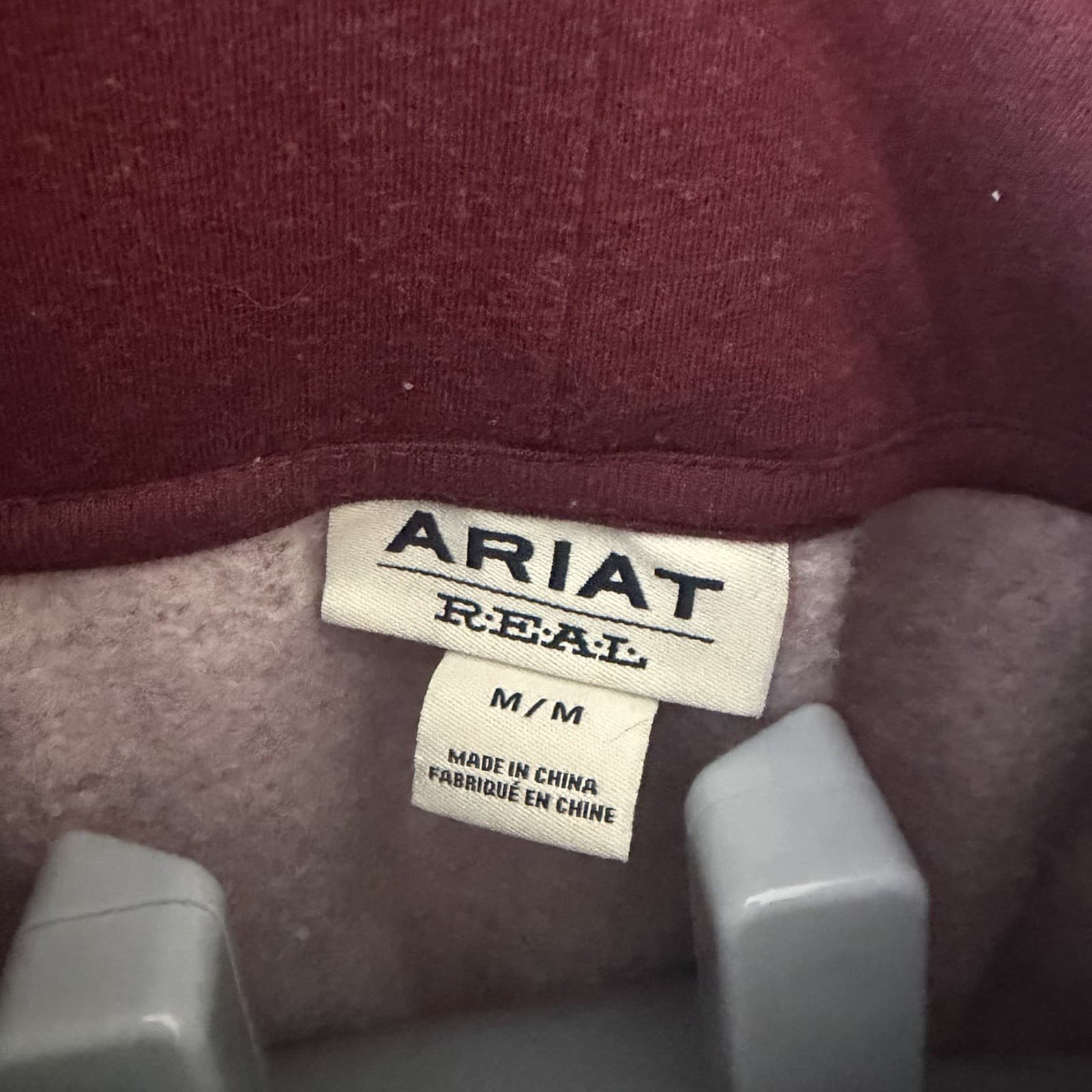 Ariat REAL Sweatshirt Womens MED Burgundy Funnel Neck Pullover Kangaroo Pocket - Thumbnail 4