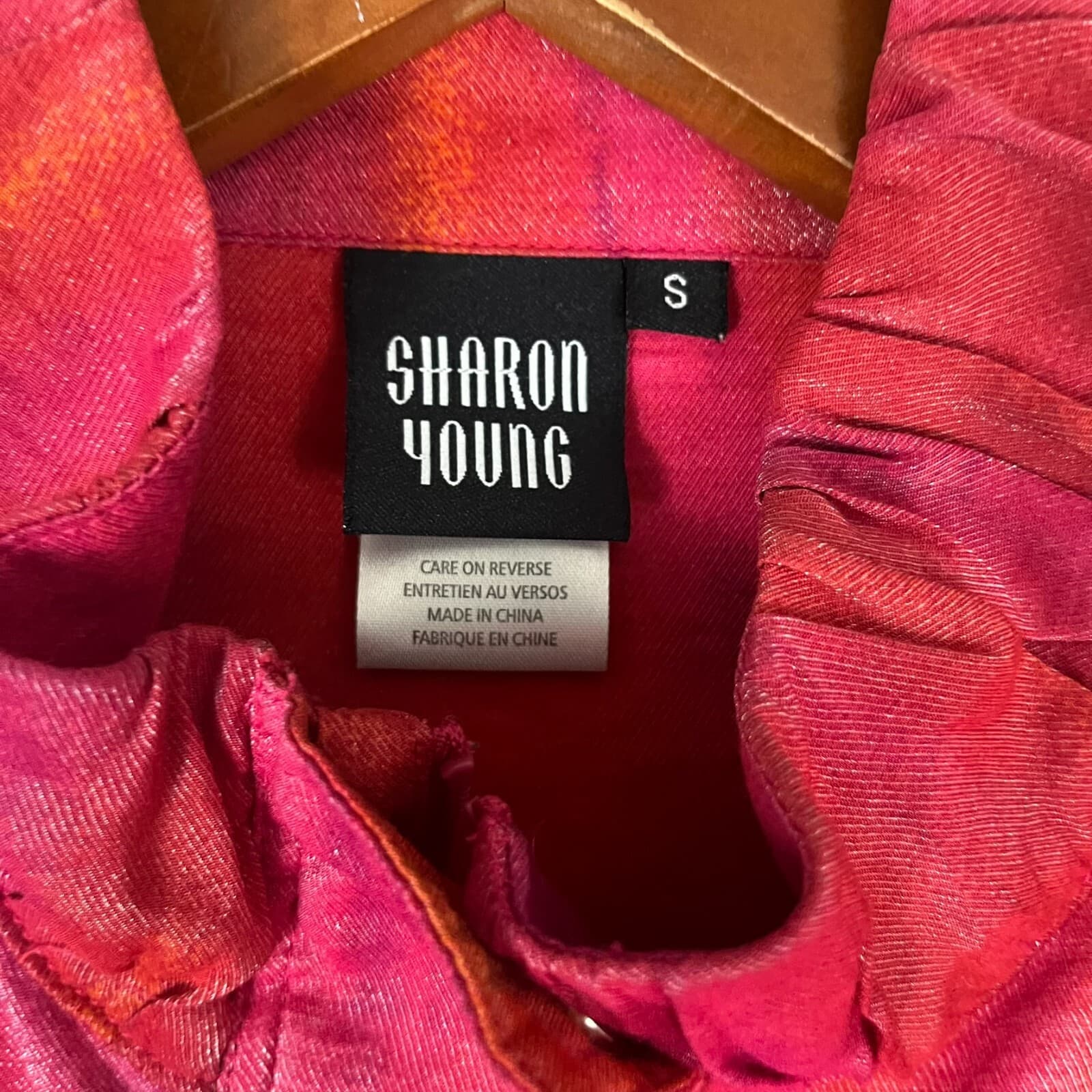 Sharon Young Windbreaker Jacket Women's Small Pink Orange Shimmer Lined Full Zip - Thumbnail 3