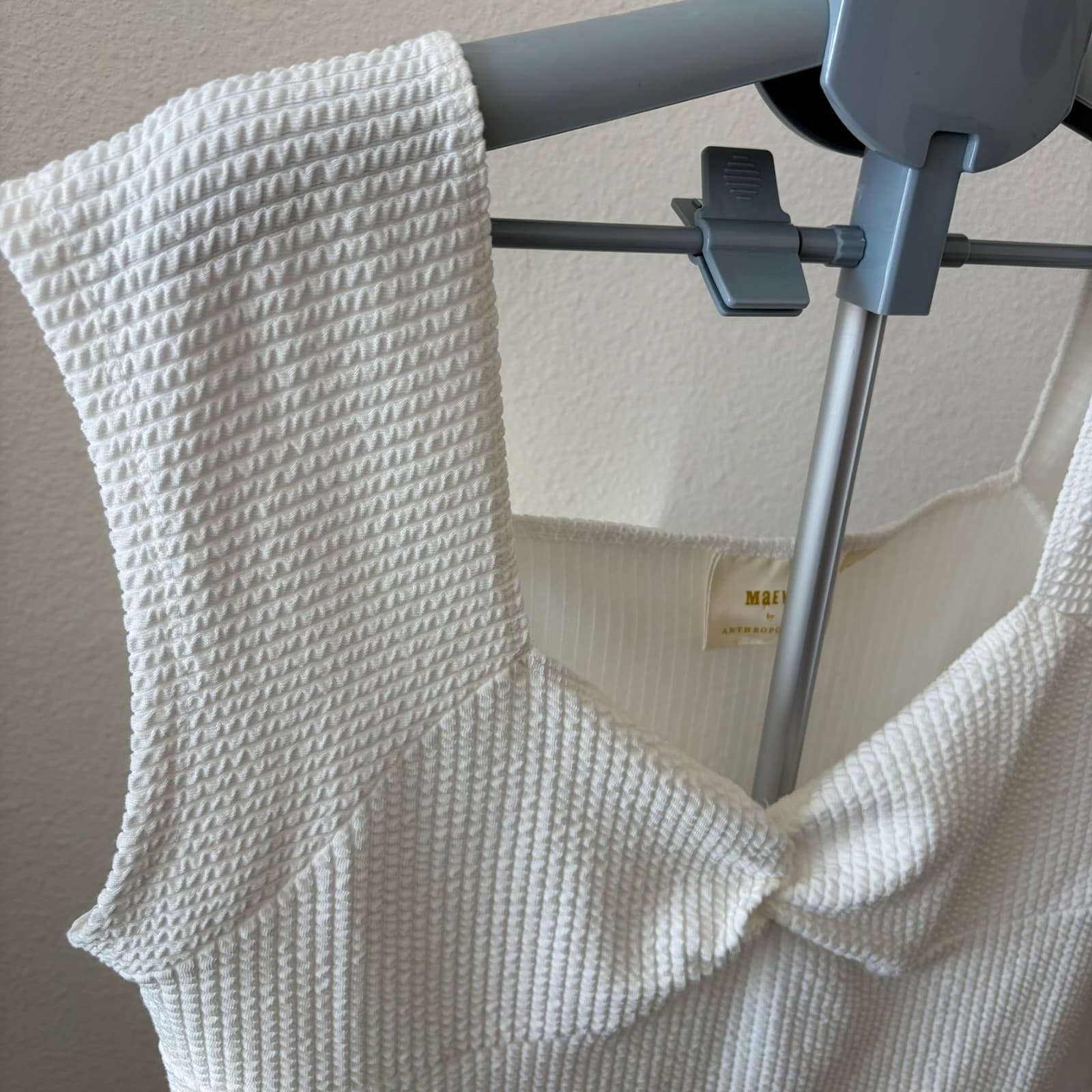 Maeve Anthropologie Crop Top XL White Textured Knot Front Sleeveless Square Neck - Thumbnail 3