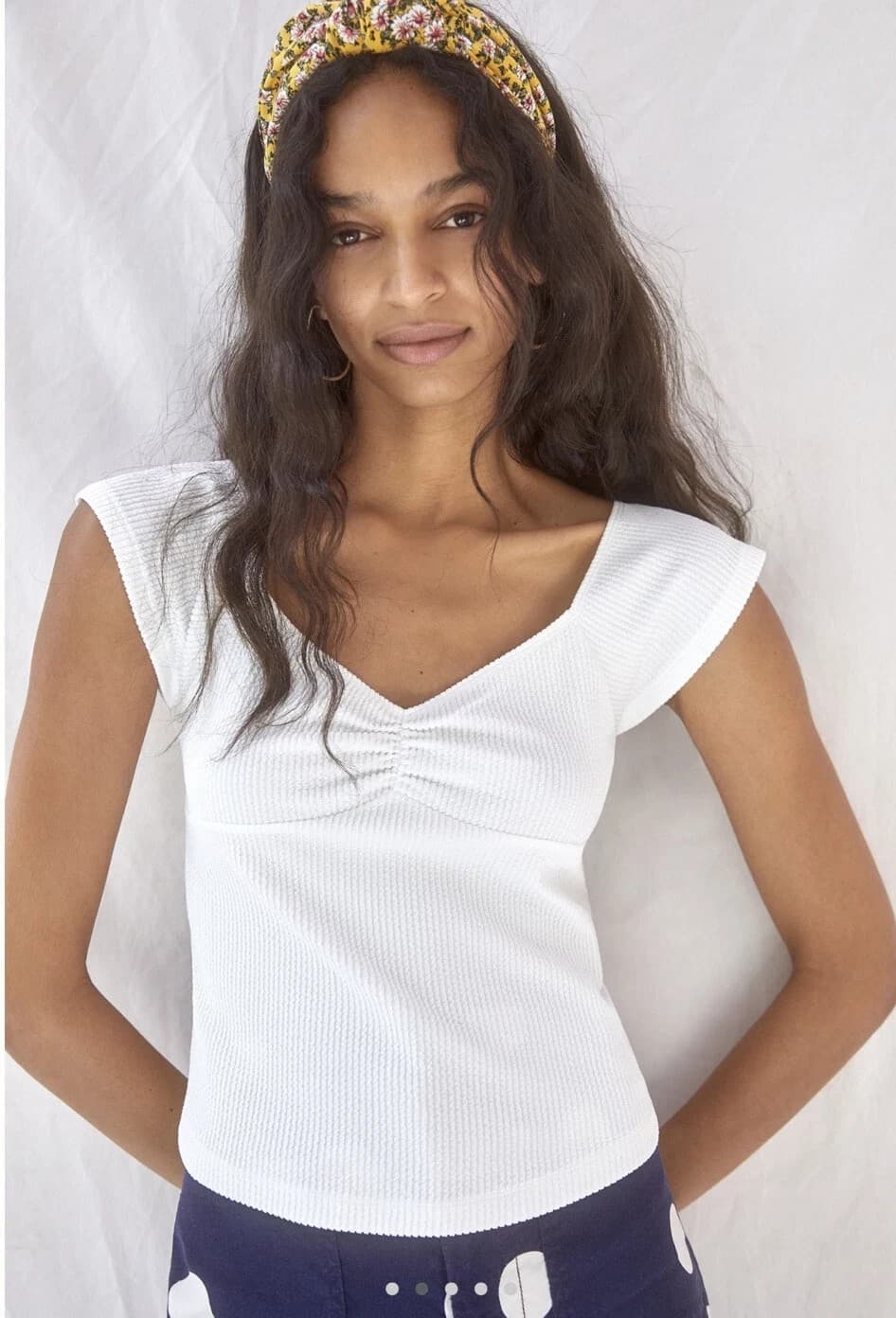 Maeve Anthropologie Crop Top XL White Textured Knot Front Sleeveless Square Neck - Thumbnail 2