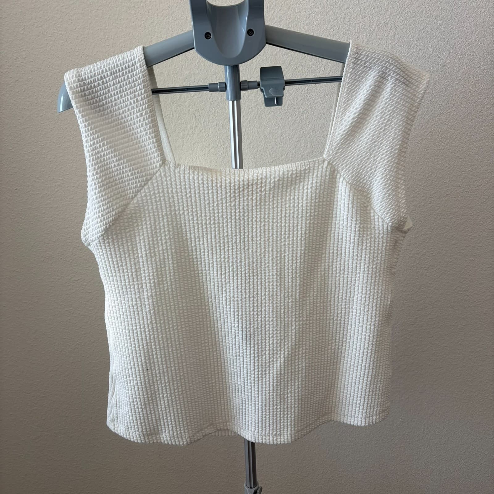 Maeve Anthropologie Crop Top XL White Textured Knot Front Sleeveless Square Neck - Thumbnail 4