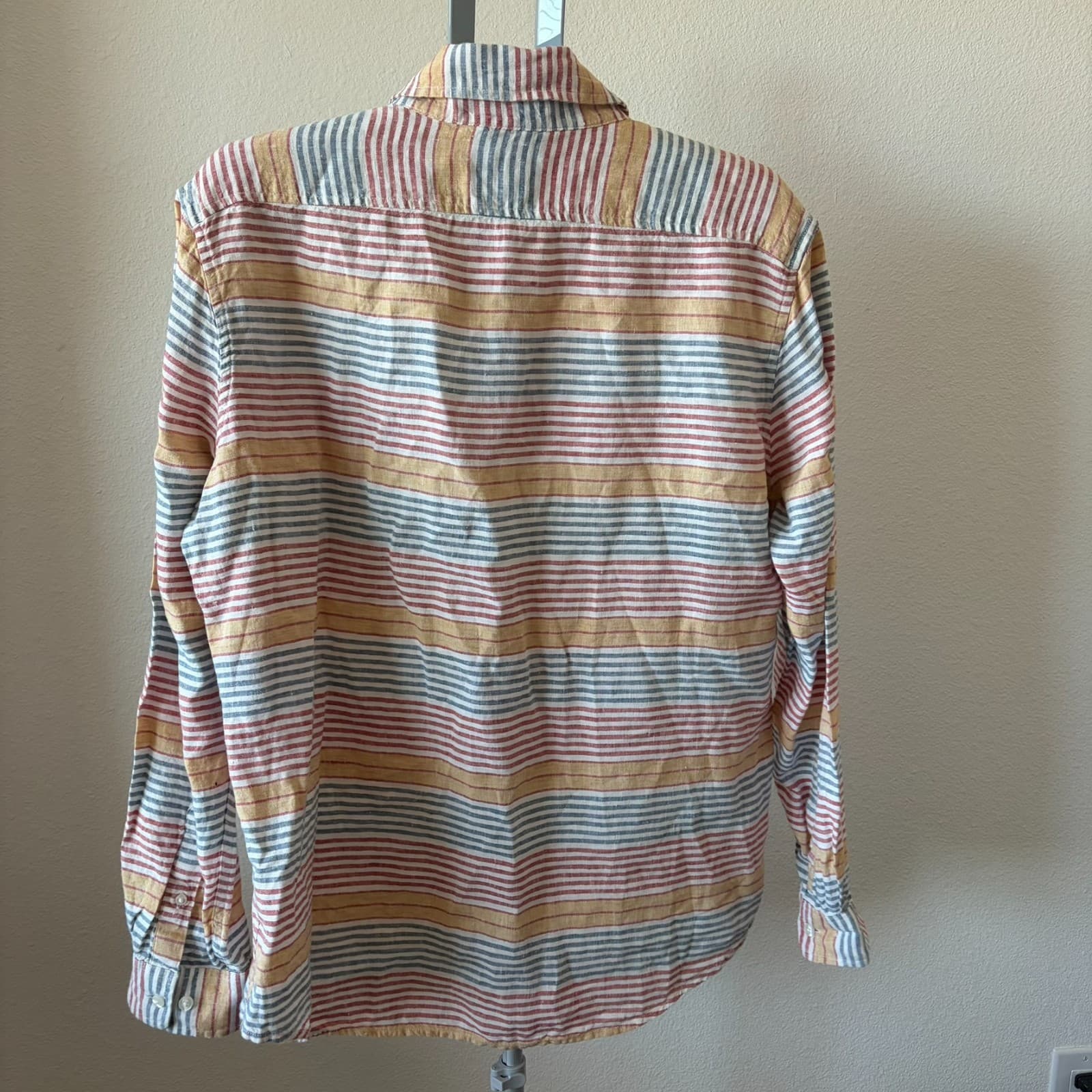 L.L.Bean Mens Shirt LG 100% Linen Striped Multicolor Long Sleeve Slightly Fitted - Thumbnail 3