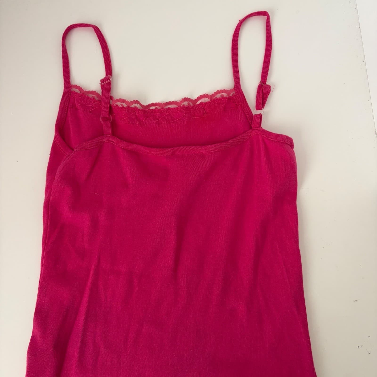 Cami Tank Top Womens Small (4/6) Hot Pink Lace Trim Beaded Y2K Vintage 2000s - Thumbnail 4