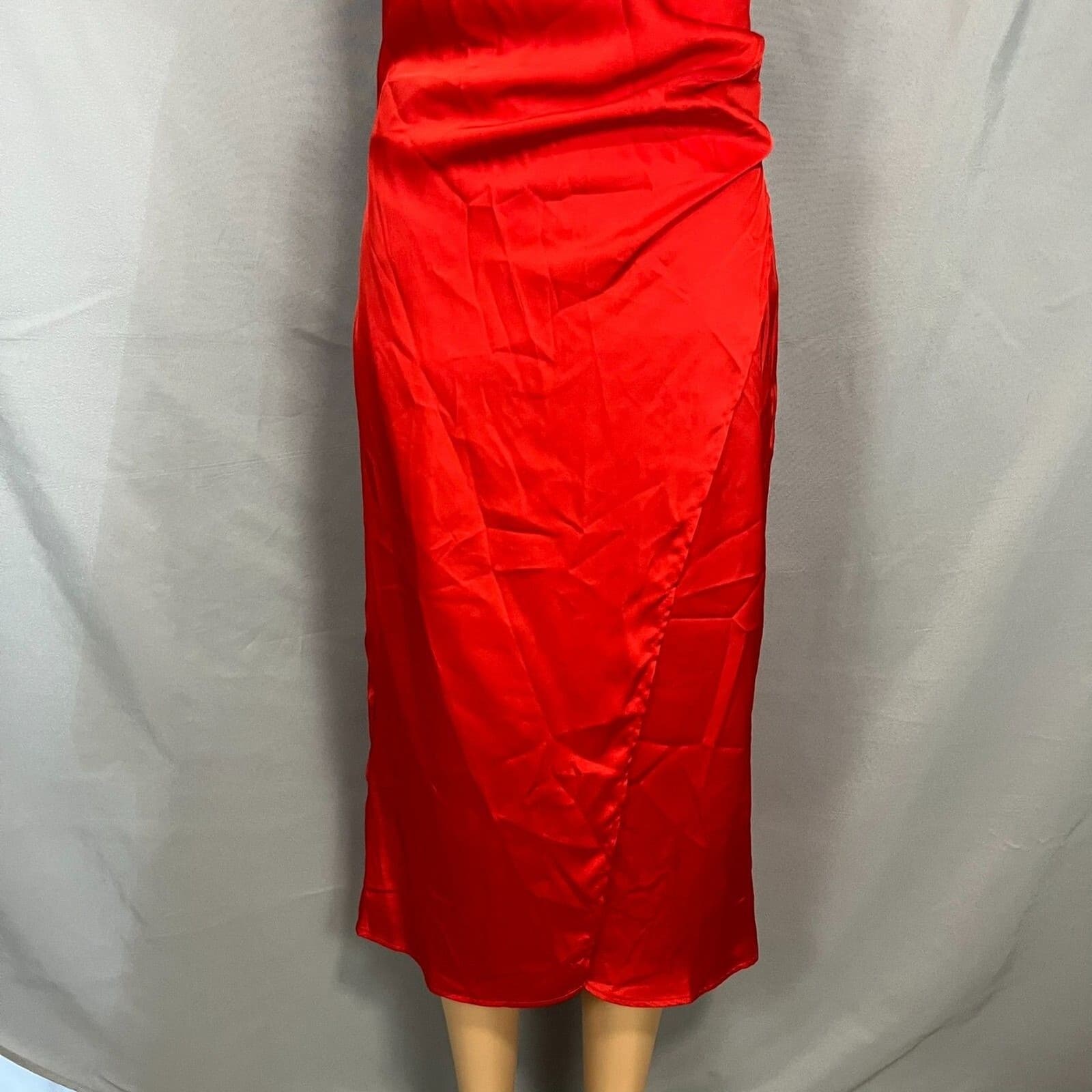 Red Satin Slip Dress Size Small Cowl Neck Midi Valentine’s Day Date Night Flirty - Thumbnail 5