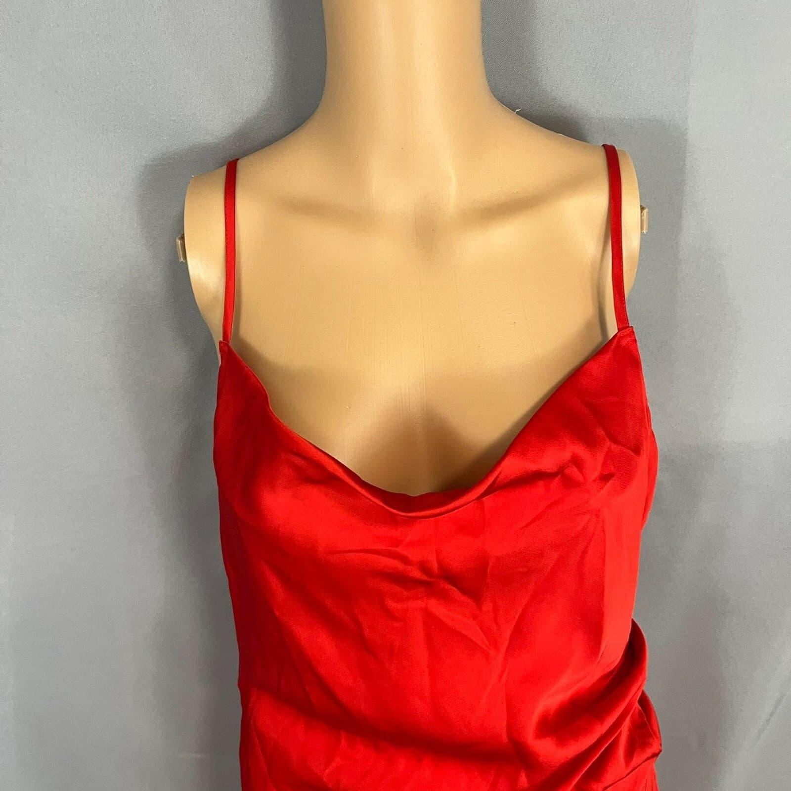 Red Satin Slip Dress Size Small Cowl Neck Midi Valentine’s Day Date Night Flirty - Thumbnail 4