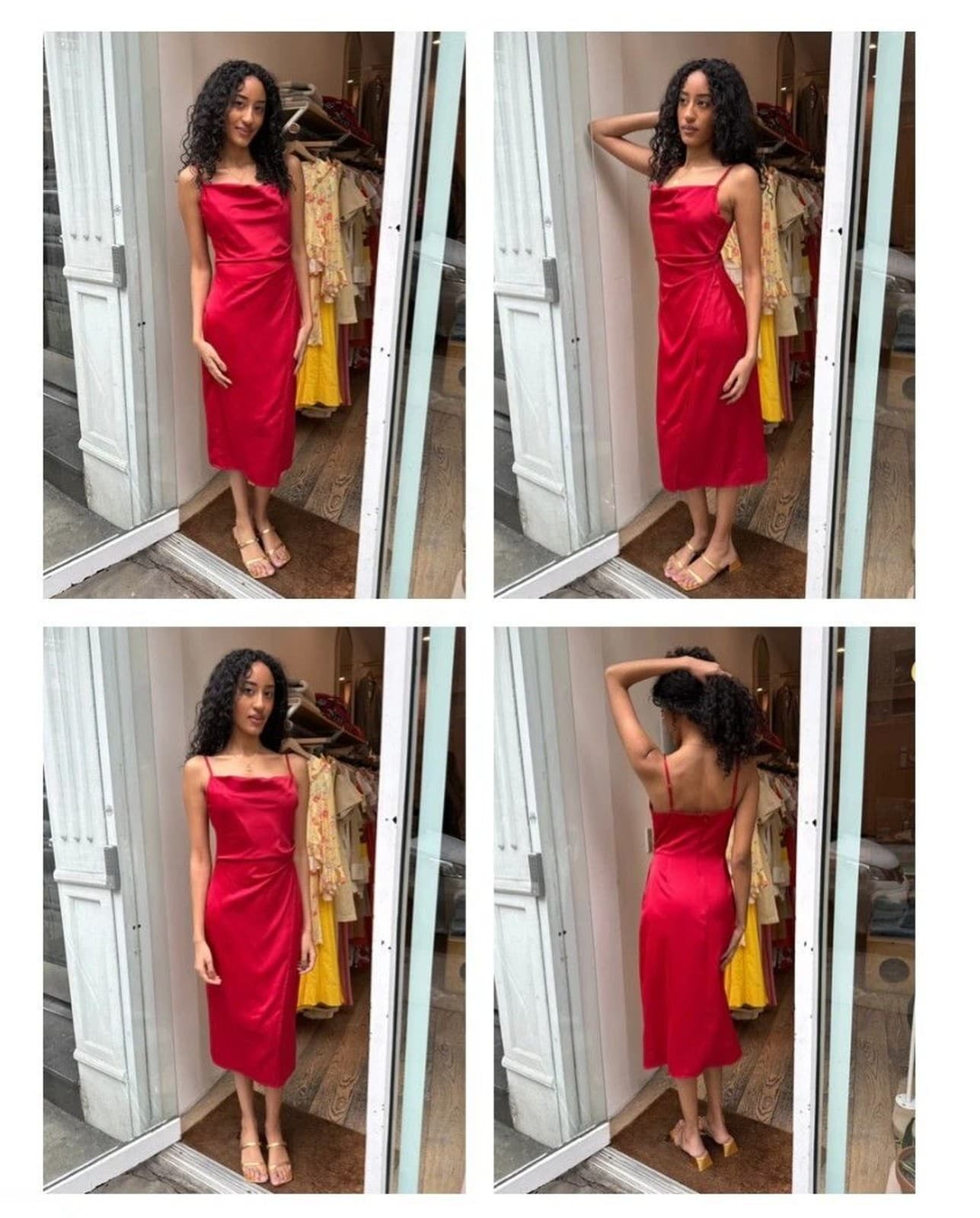 Red Satin Slip Dress Size Small Cowl Neck Midi Valentine’s Day Date Night Flirty - Thumbnail 3