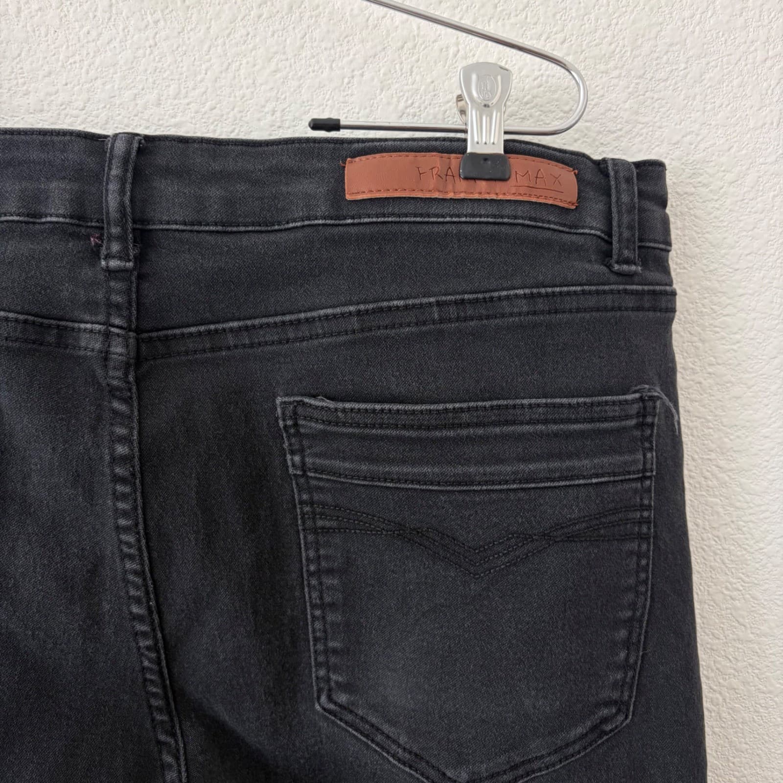 Franky Max Denim Jeans Men 38x30 Black Stretch Straight Leg W38 L30 - Thumbnail 3