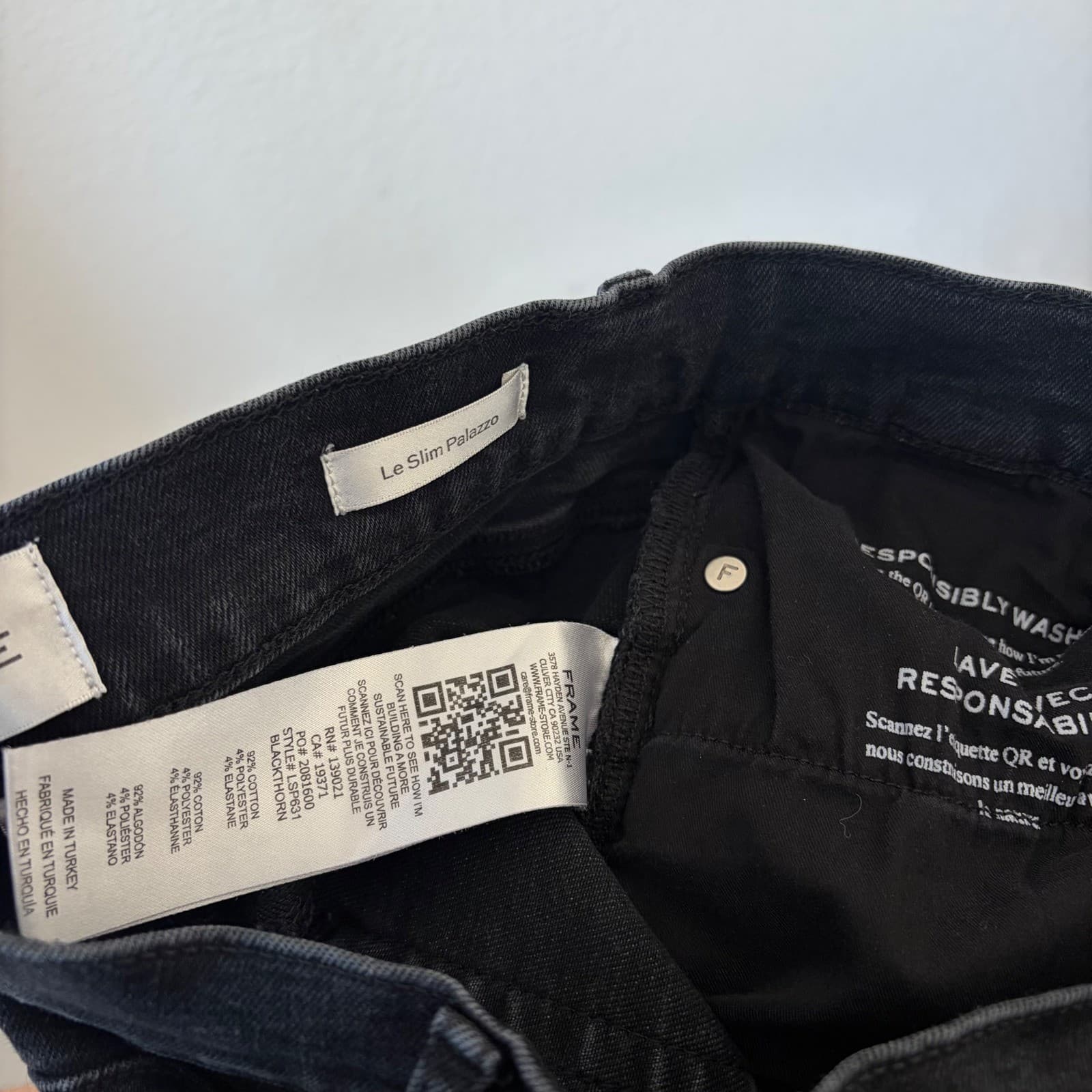 FRAME Le Slim Palazzo Jeans Womens Size 26 Black High Rise Wide Leg LSP631 - Thumbnail 4