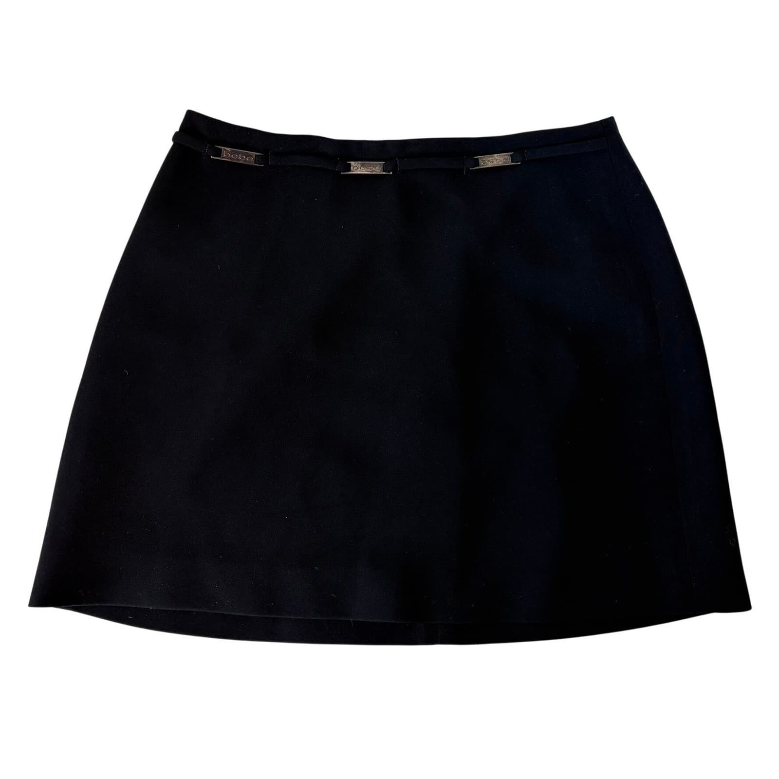 Bebe Vintage Black Mini Skirt Sz 4 Logo Hardware 90s Y2K Womens A-Line Coquette - Thumbnail 2