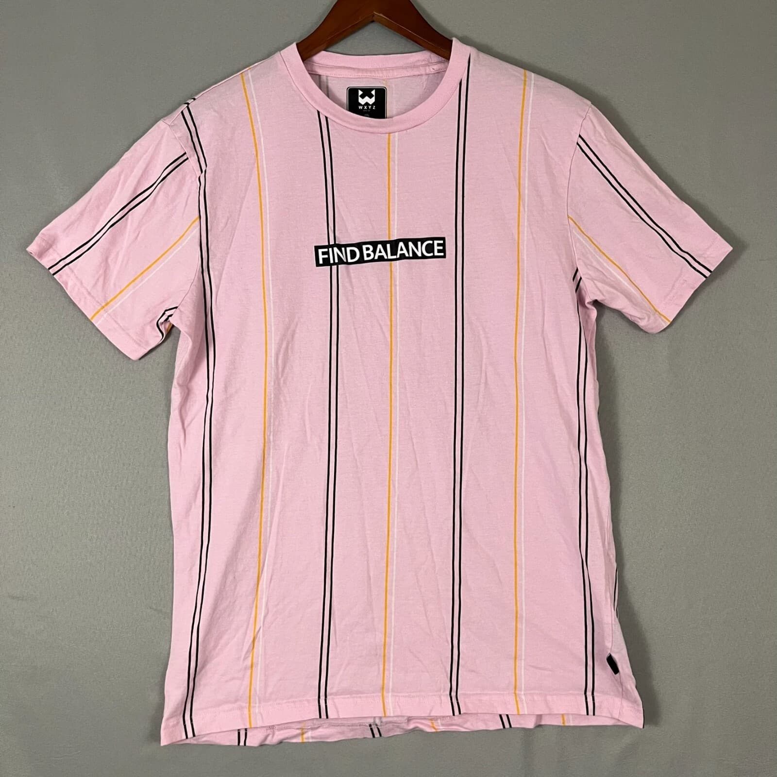 WXYZ Shirt Men's Large Pink Find Balance Short Sleeve Bloke Thin Stripe Soccer - Thumbnail 2