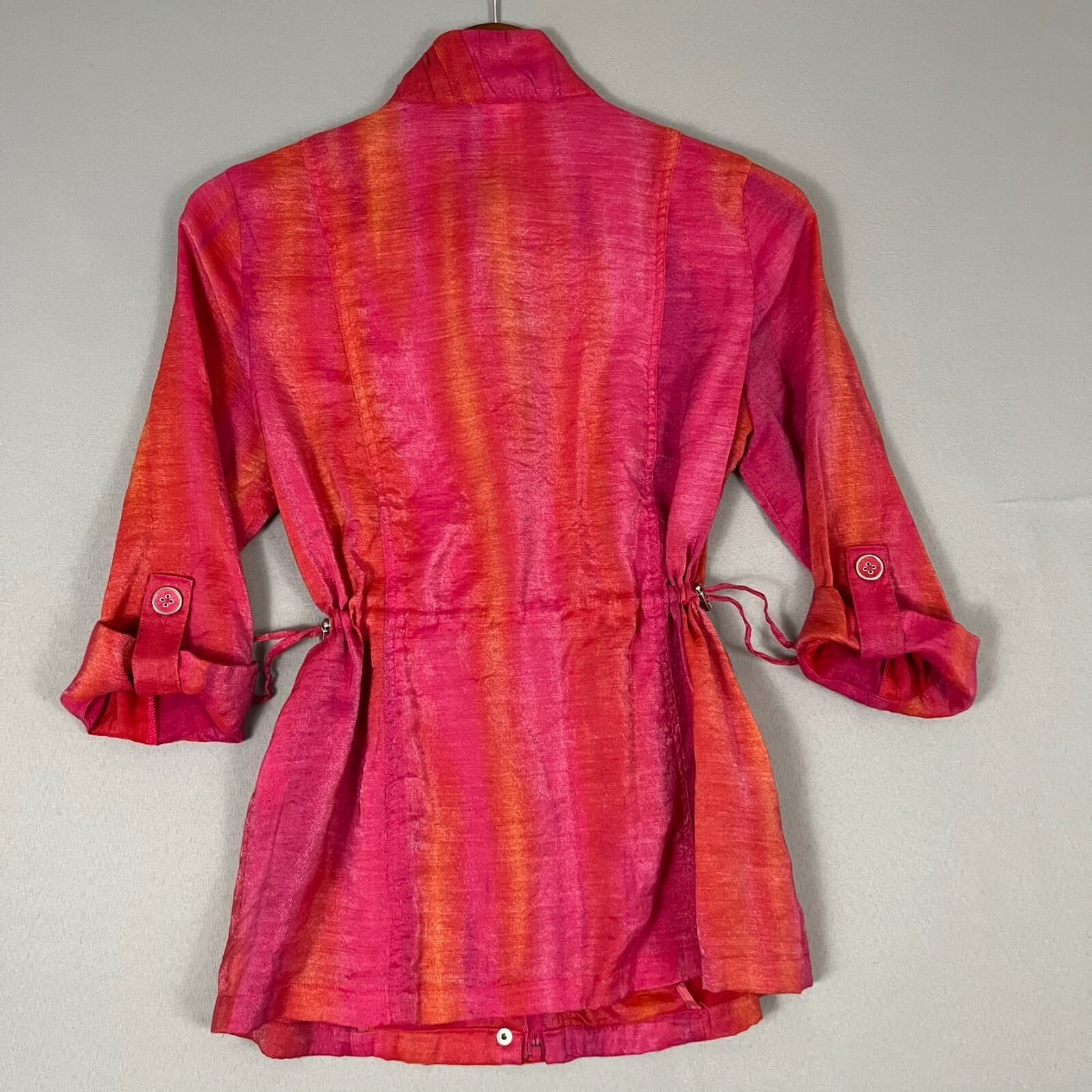 Sharon Young Windbreaker Jacket Women's Small Pink Orange Shimmer Lined Full Zip - Thumbnail 5