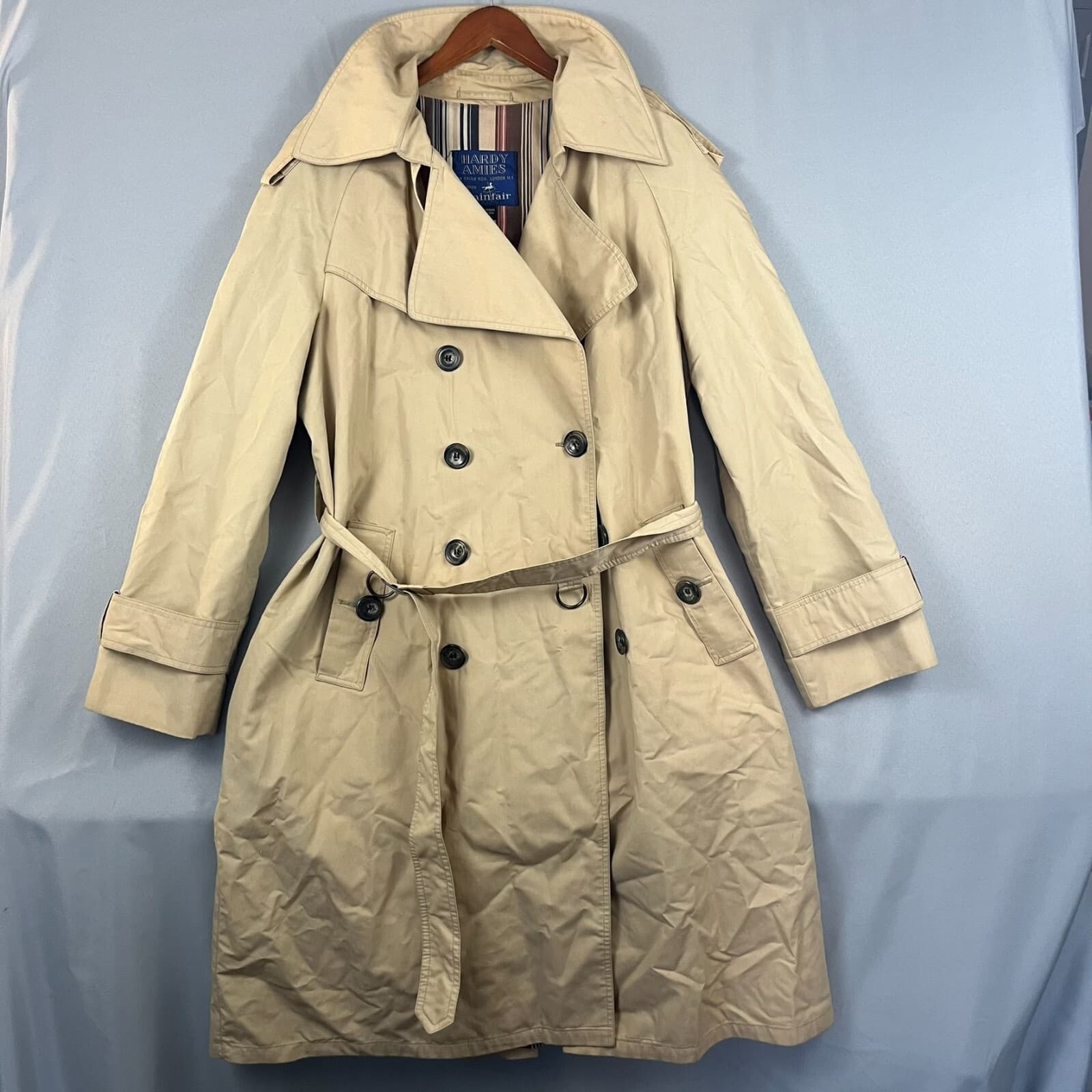 Hardy Amies Rainfair Mens Trench Coat Brown Double Breasted Belted Fishermancore - Thumbnail 3