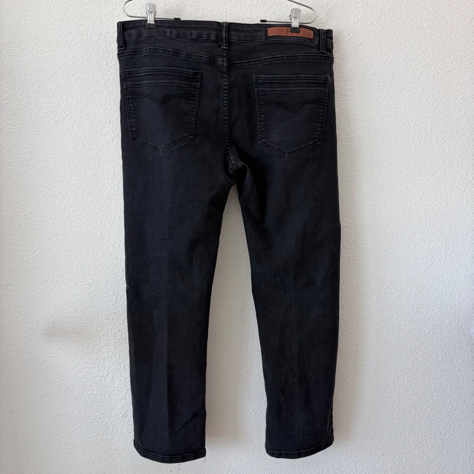 Franky Max Denim Jeans Men 38x30 Black Stretch Straight Leg W38 L30 - Thumbnail 2