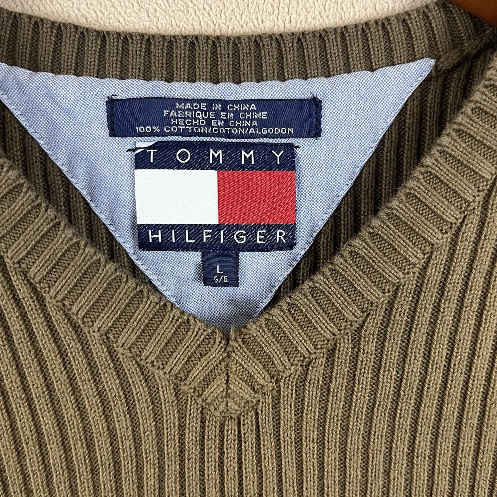 Tommy Hilfiger Mens Golf Sweater Vest Sz LG Olive Green Academia Ivy League Y2K - Thumbnail 2