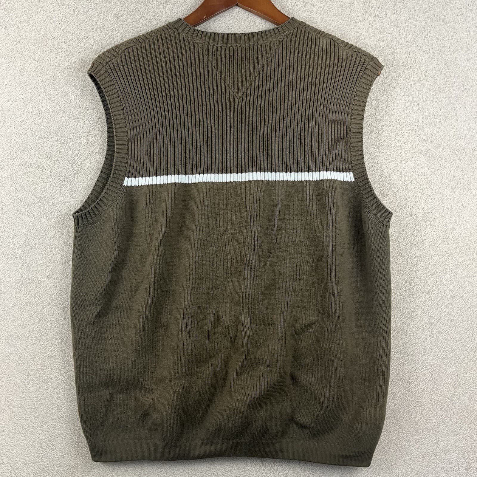 Tommy Hilfiger Mens Golf Sweater Vest Sz LG Olive Green Academia Ivy League Y2K - Thumbnail 6