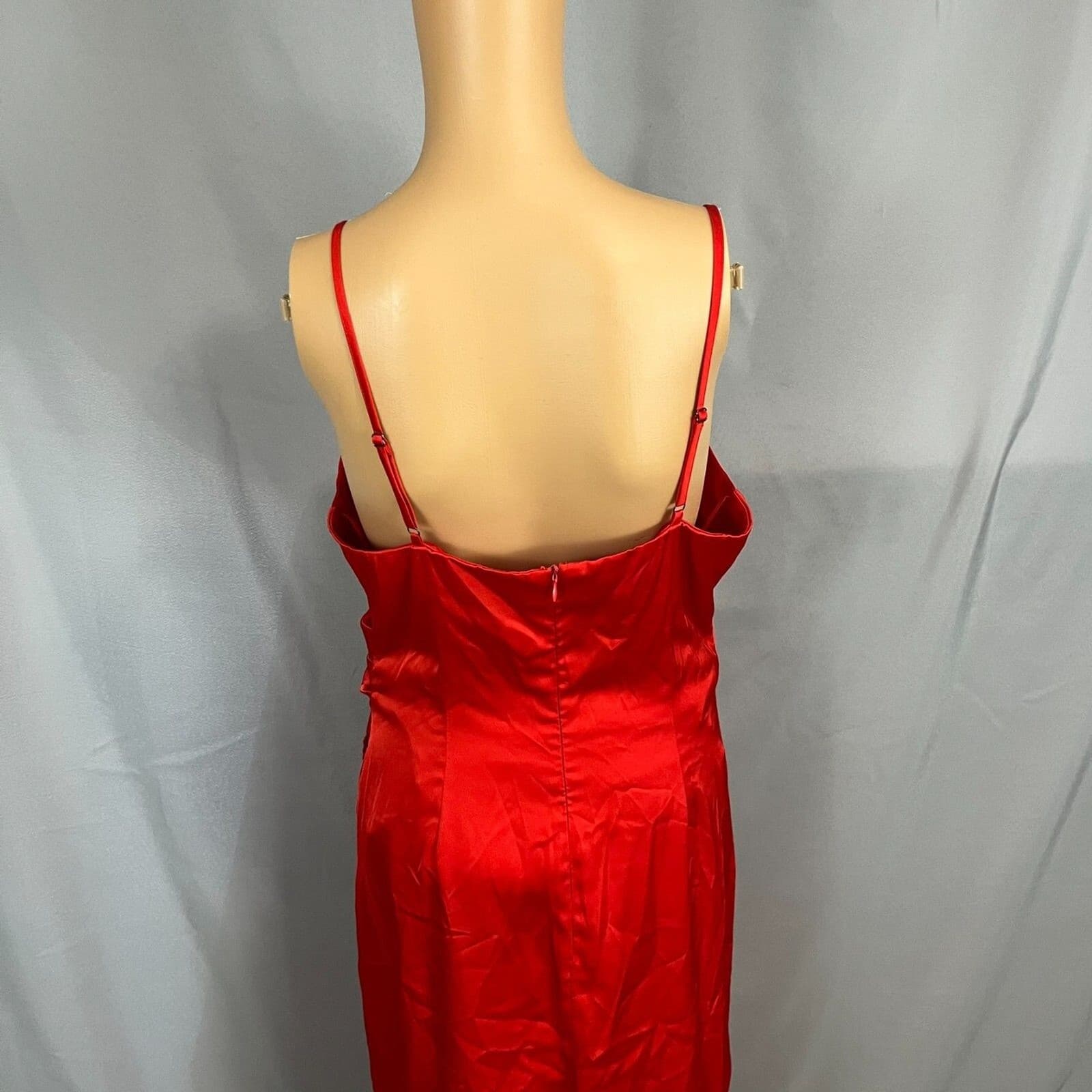Red Satin Slip Dress Size Small Cowl Neck Midi Valentine’s Day Date Night Flirty - Thumbnail 6