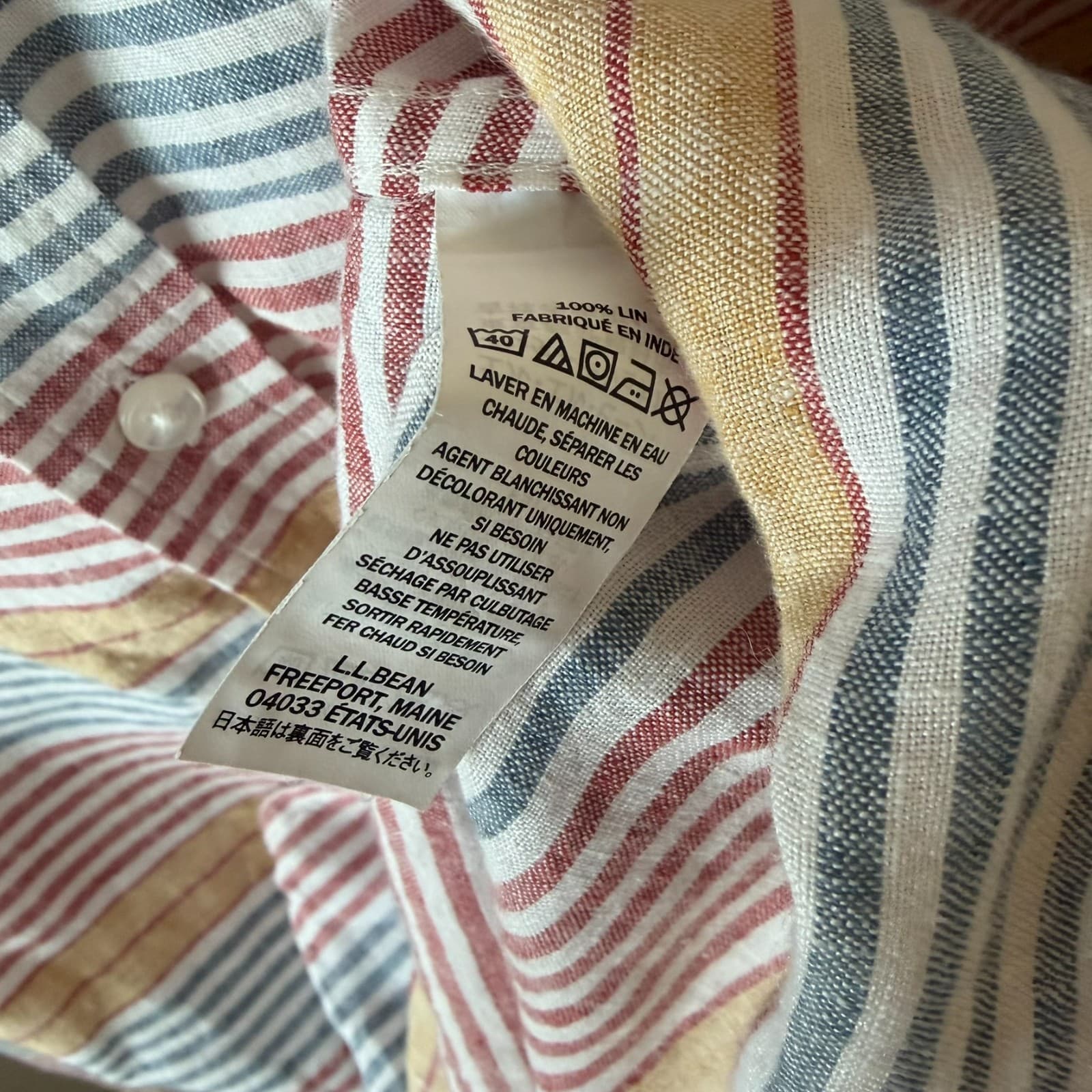 L.L.Bean Mens Shirt LG 100% Linen Striped Multicolor Long Sleeve Slightly Fitted - Thumbnail 4