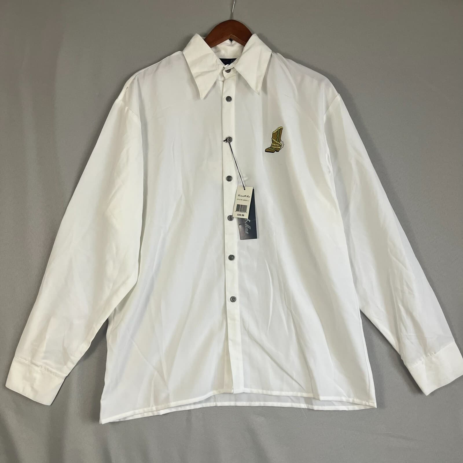 Western Max Mens Shirt White Size XL Western Embroidered Cowboy Boot Roping NWT - Thumbnail 2