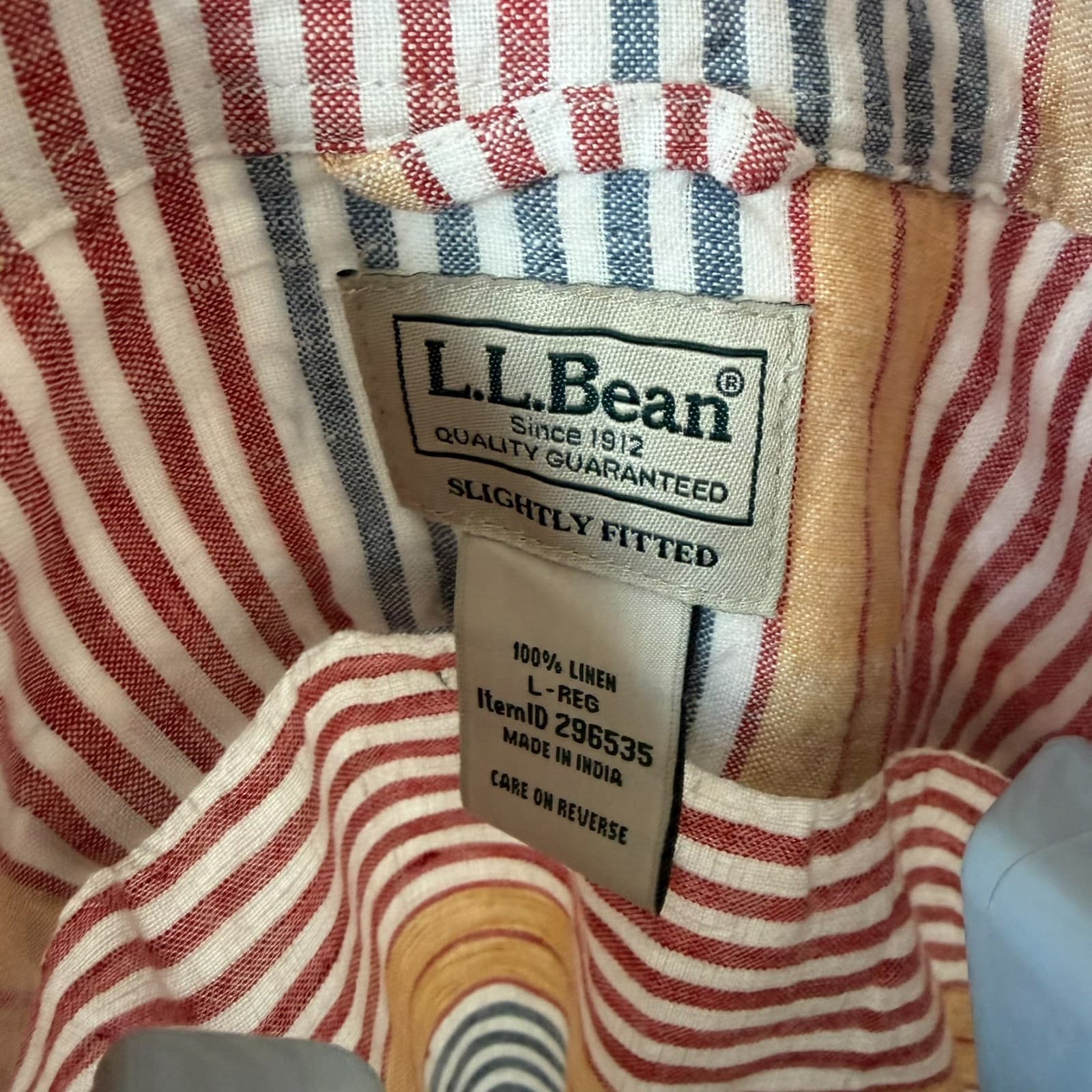 L.L.Bean Mens Shirt LG 100% Linen Striped Multicolor Long Sleeve Slightly Fitted - Thumbnail 2