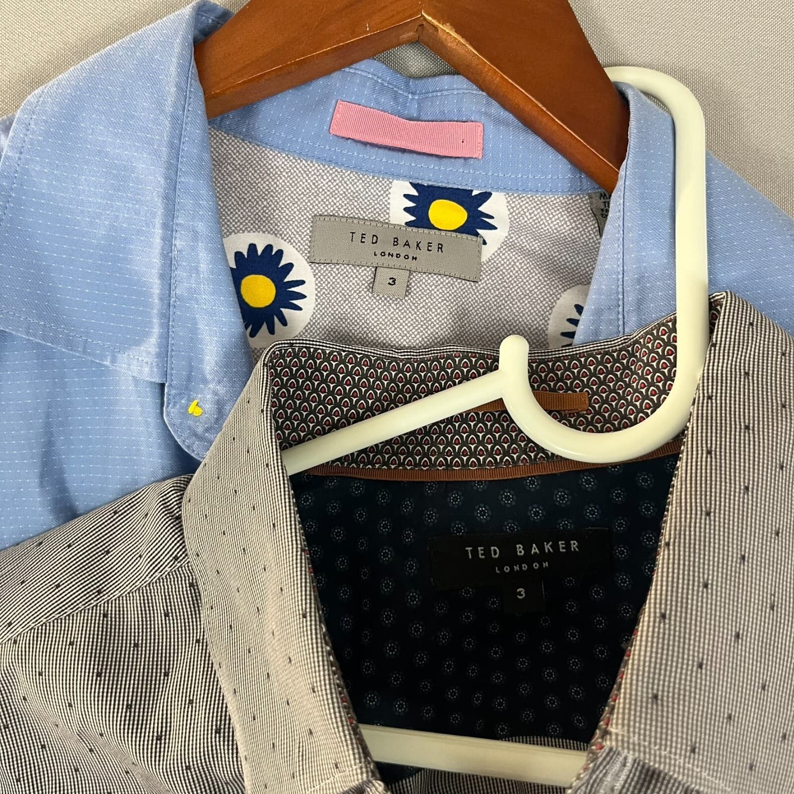 Lot Of 2 Ted Baker Shirt Mens 3 Gray Blue 100% Cotton Professional Career Office - Thumbnail 3