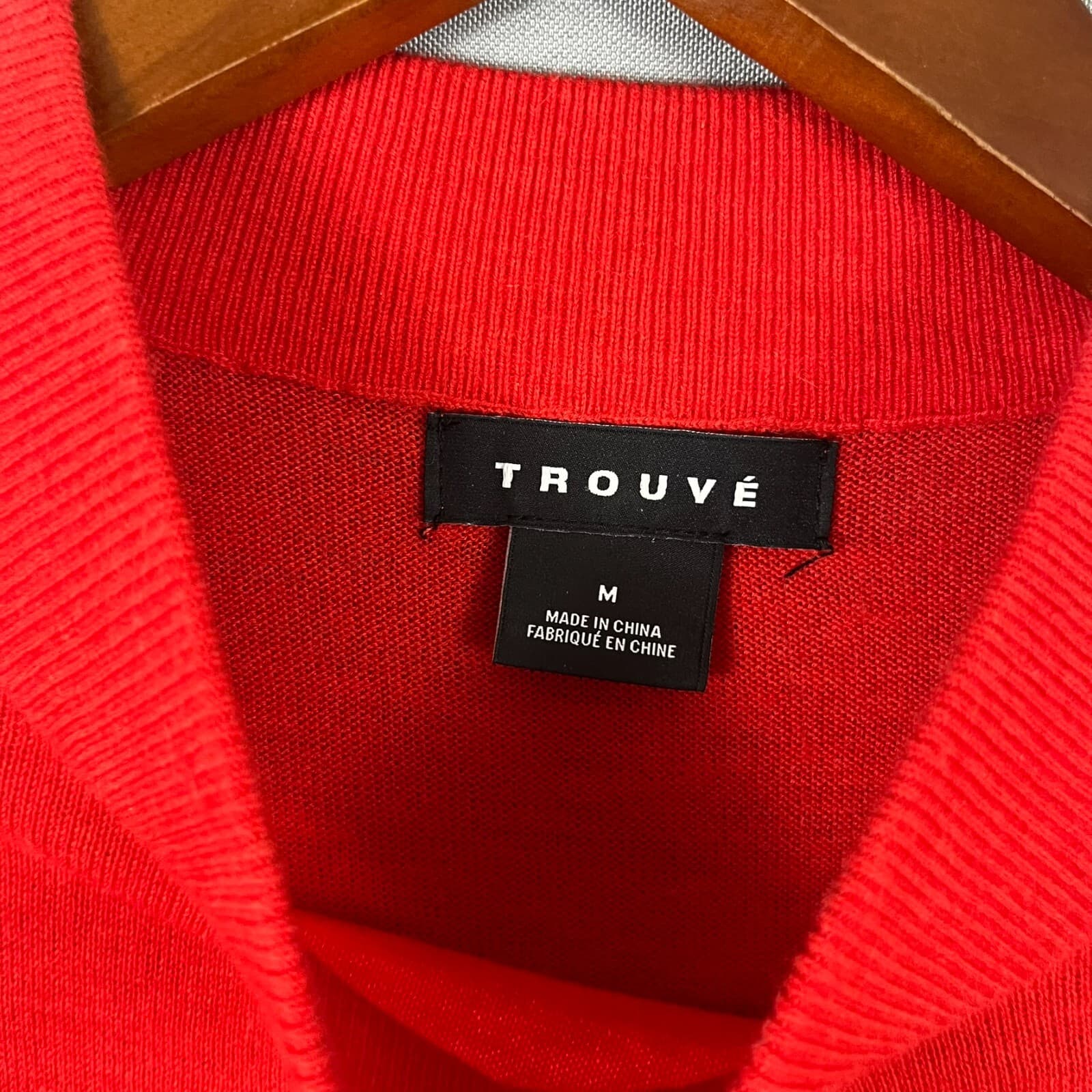 Trouve Womens Cherry Red Crop Top Long Sleeves Semi Sheer Angora Rabbit Blend - Thumbnail 3