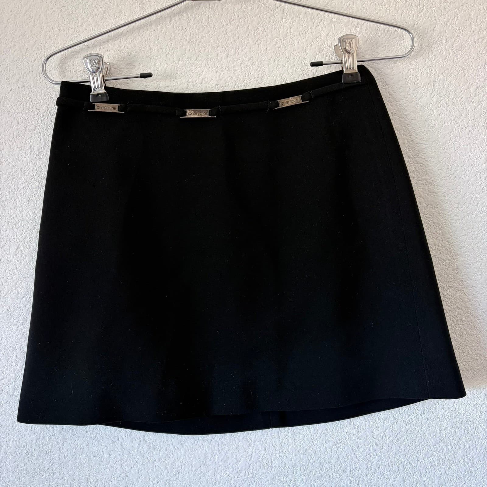 Bebe Vintage Black Mini Skirt Sz 4 Logo Hardware 90s Y2K Womens A-Line Coquette - Thumbnail 4