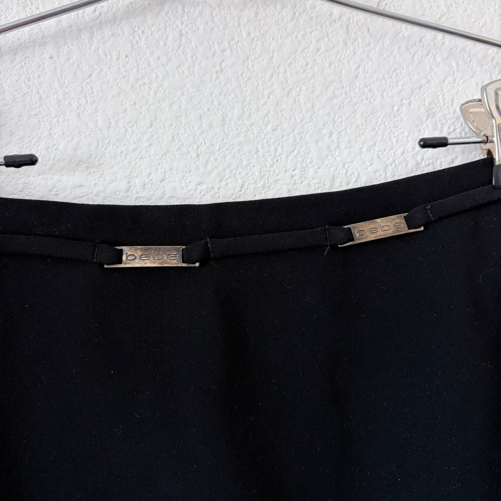 Bebe Vintage Black Mini Skirt Sz 4 Logo Hardware 90s Y2K Womens A-Line Coquette - Thumbnail 3