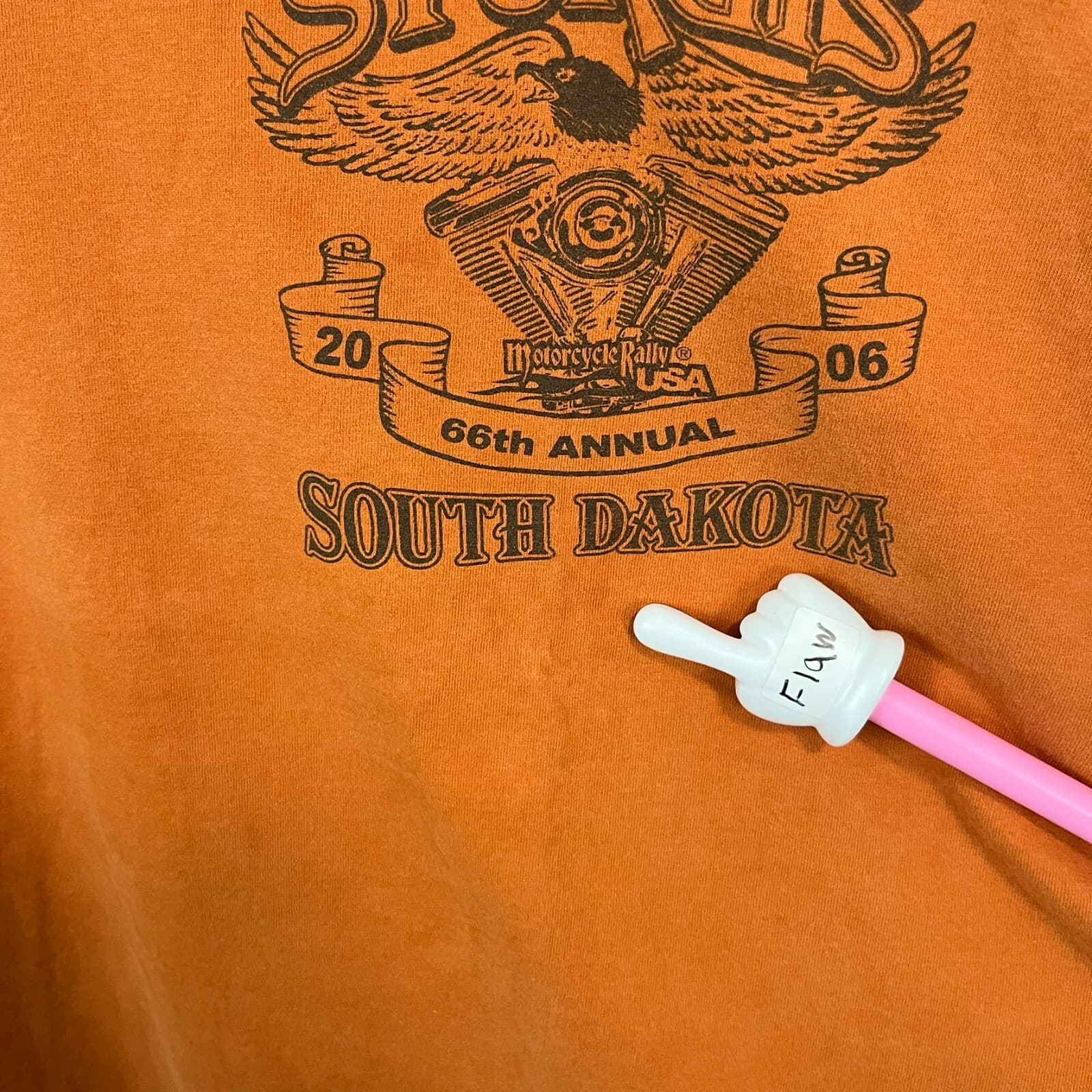 Vintage Sturgis 100% Cotton T-Shirt Orange 3XL Bike Week SD 2006 Double Sided - Thumbnail 6
