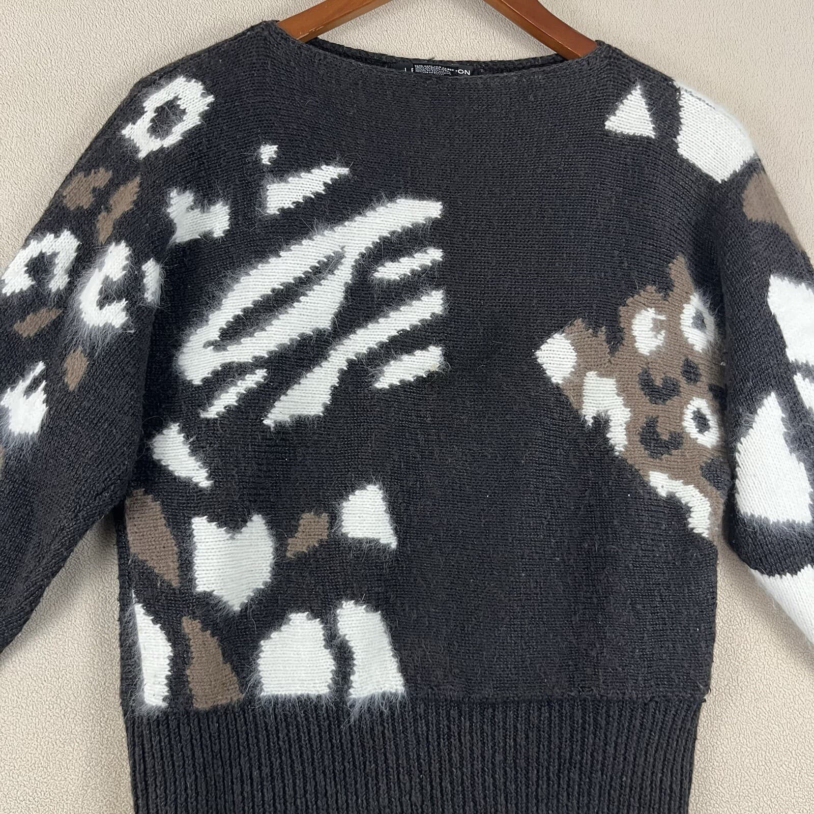 IB Diffusion Womens Sweater Brown Sz Small Ramie Angora Rabbit Animal Print - Thumbnail 2
