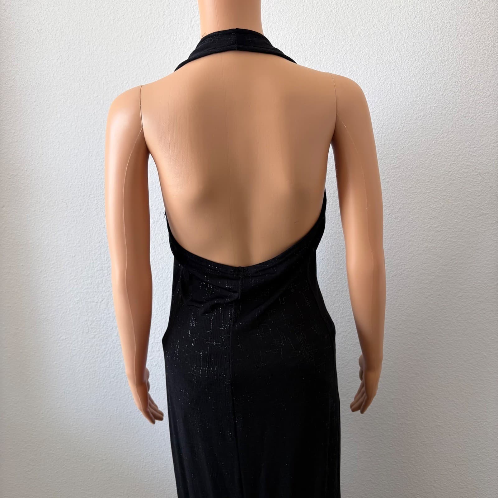 Luly K Maxi Dress Women LG Black Vintage 90s Y2K Halter Open Back Glitter Prom - Thumbnail 5