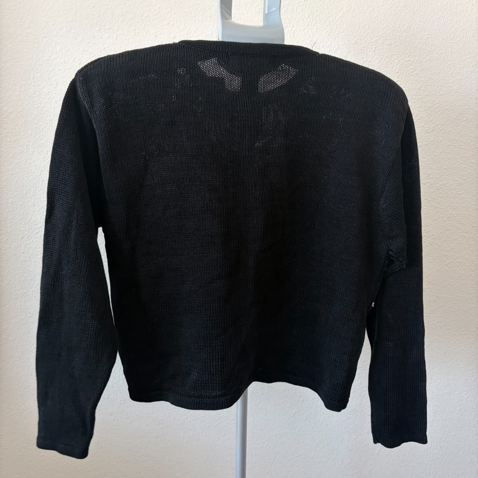 Vtg Dress Barn Christmas Cardigan Embroidered Flowers Holiday Medium Black FLAW - Thumbnail 3