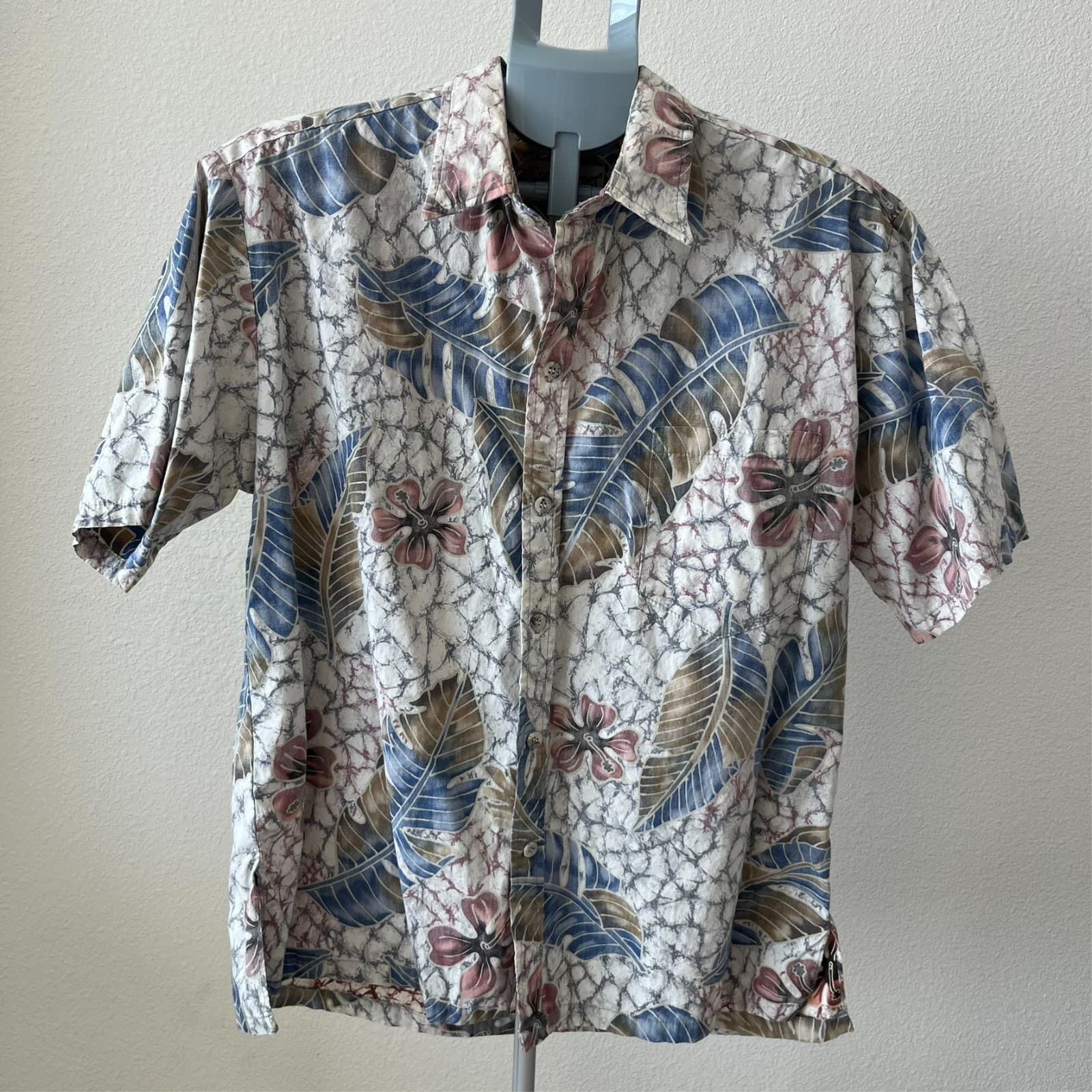 Cooke Street Reverse Print Hawaiian Shirt Men’s LG Floral Leaf Cracked Marble - Thumbnail 2