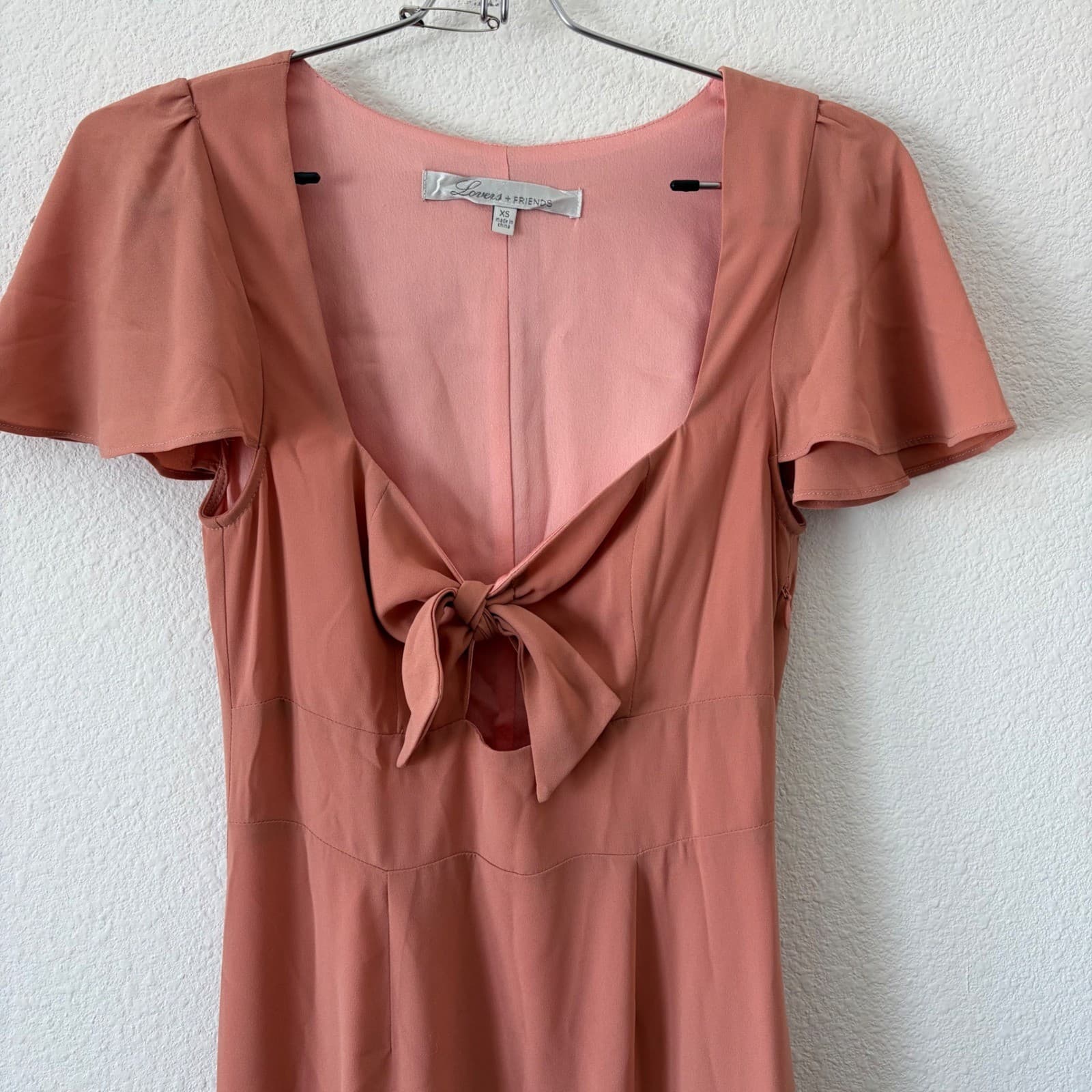 Lovers + Friends Tie Front Maxi Dress Womens XS Flutter Sleeve Coquette Romantic - Thumbnail 3
