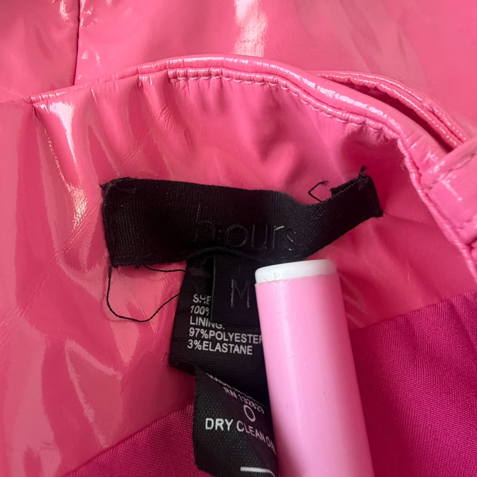Hours Pink Vinyl Mini Skirt Belted High Waist Glossy Slit Size S Retro Festival - Thumbnail 4