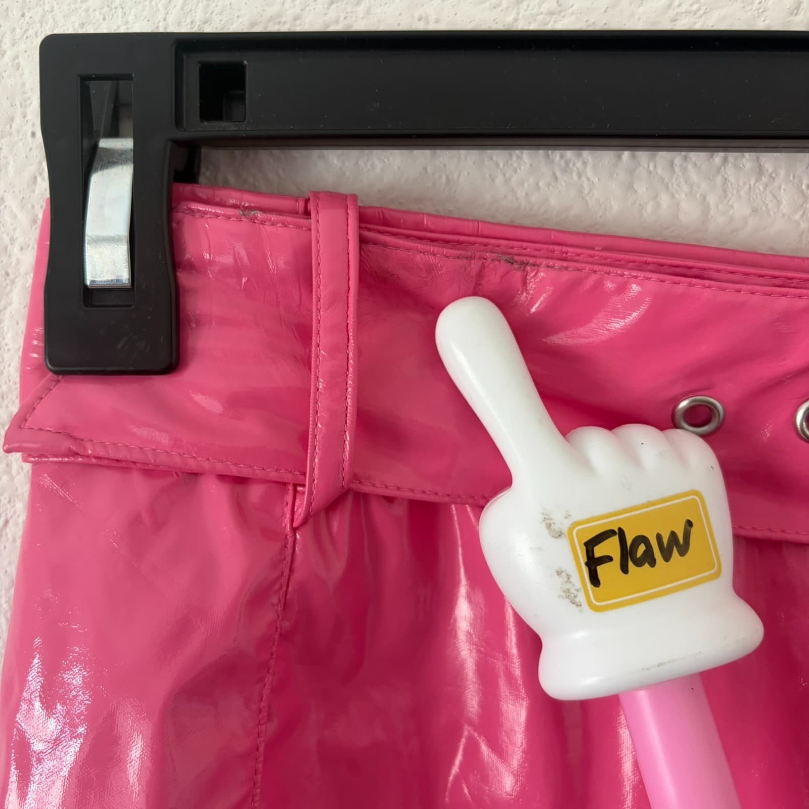 Hours Pink Vinyl Mini Skirt Belted High Waist Glossy Slit Size S Retro Festival - Thumbnail 2