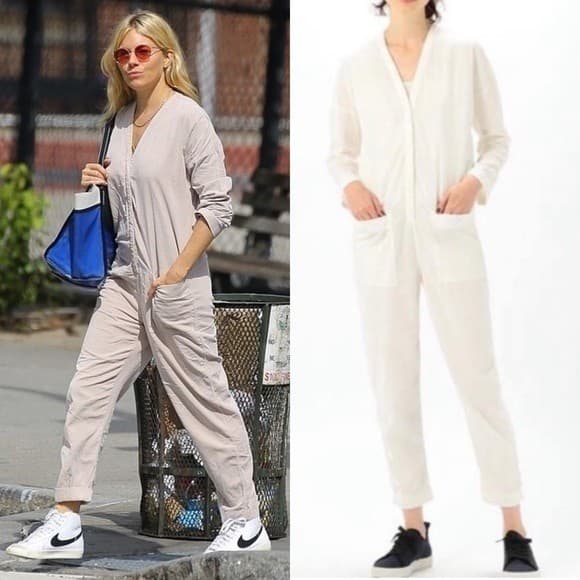 James Perse Jumpsuit Womens 2 Ivory Corduroy Long Sleeve Utility Minimalist - Thumbnail 2
