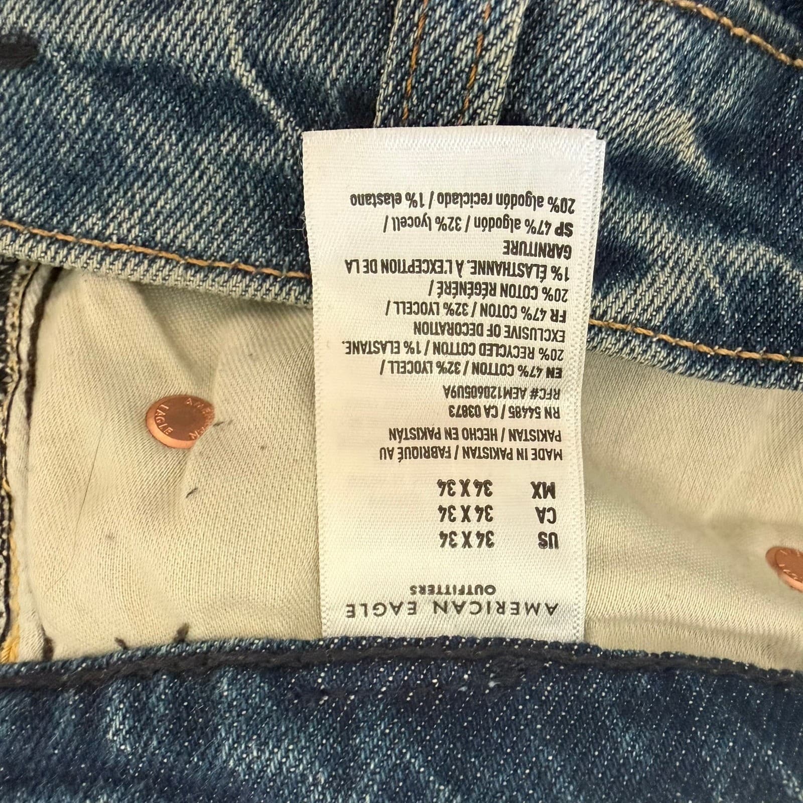 American Eagle Easyflex Jeans Mens 34x34 Blue Straight Leg Medium Wash Denim - Thumbnail 5