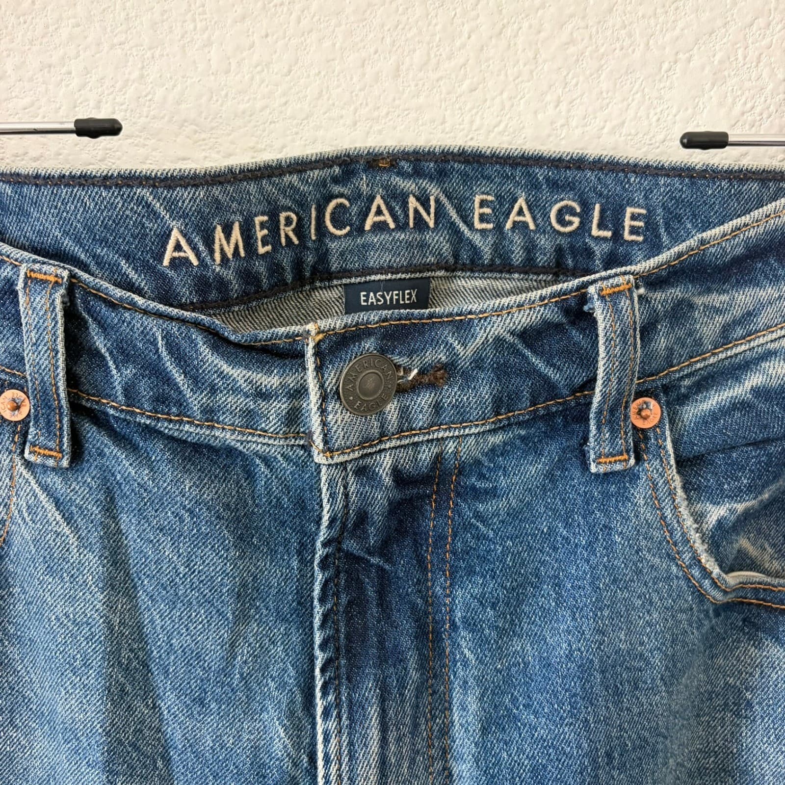 American Eagle Easyflex Jeans Mens 34x34 Blue Straight Leg Medium Wash Denim - Thumbnail 4