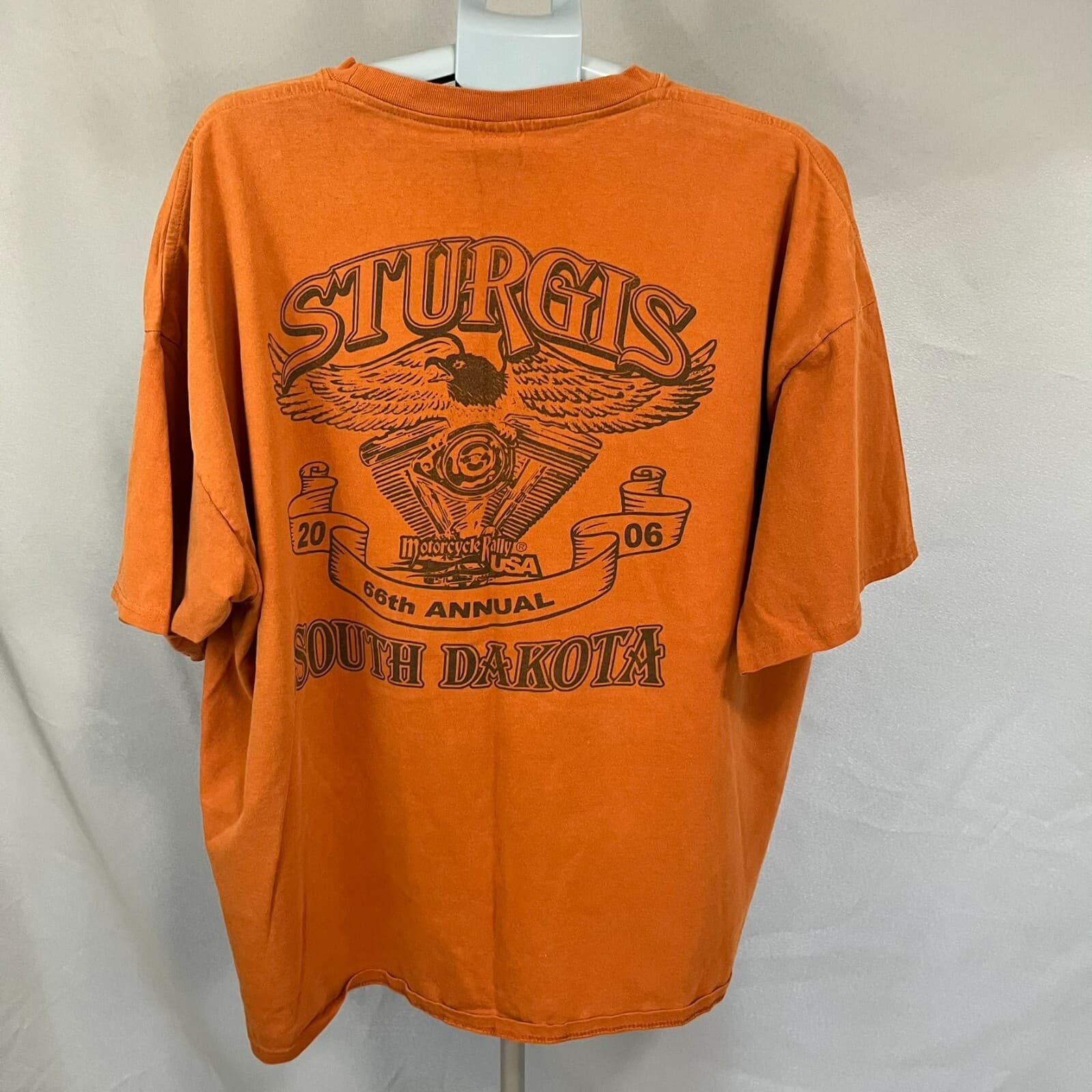 Vintage Sturgis 100% Cotton T-Shirt Orange 3XL Bike Week SD 2006 Double Sided - Thumbnail 4