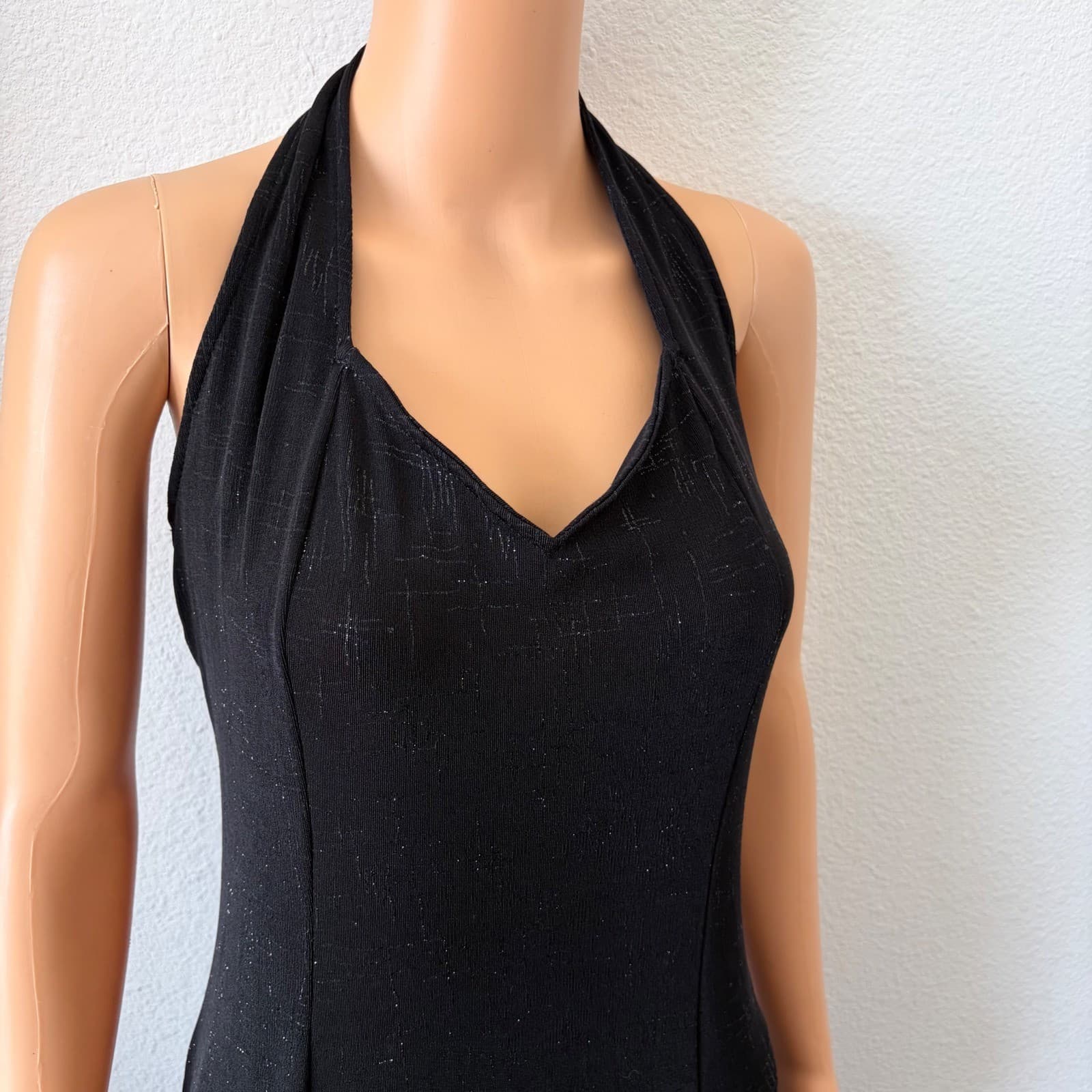 Luly K Maxi Dress Women LG Black Vintage 90s Y2K Halter Open Back Glitter Prom - Thumbnail 4